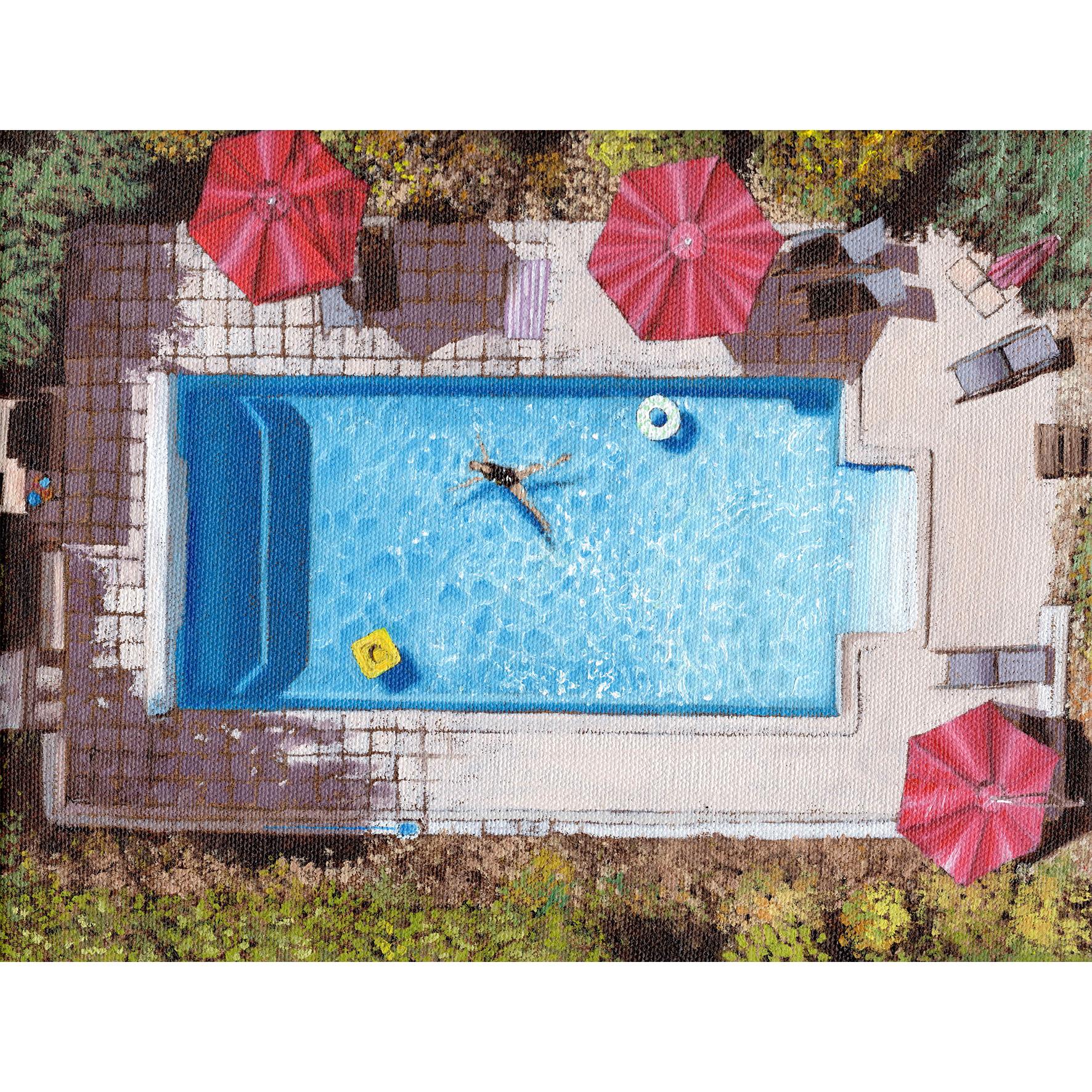 French Pool - original impressionism waterscape artwork - oil painting