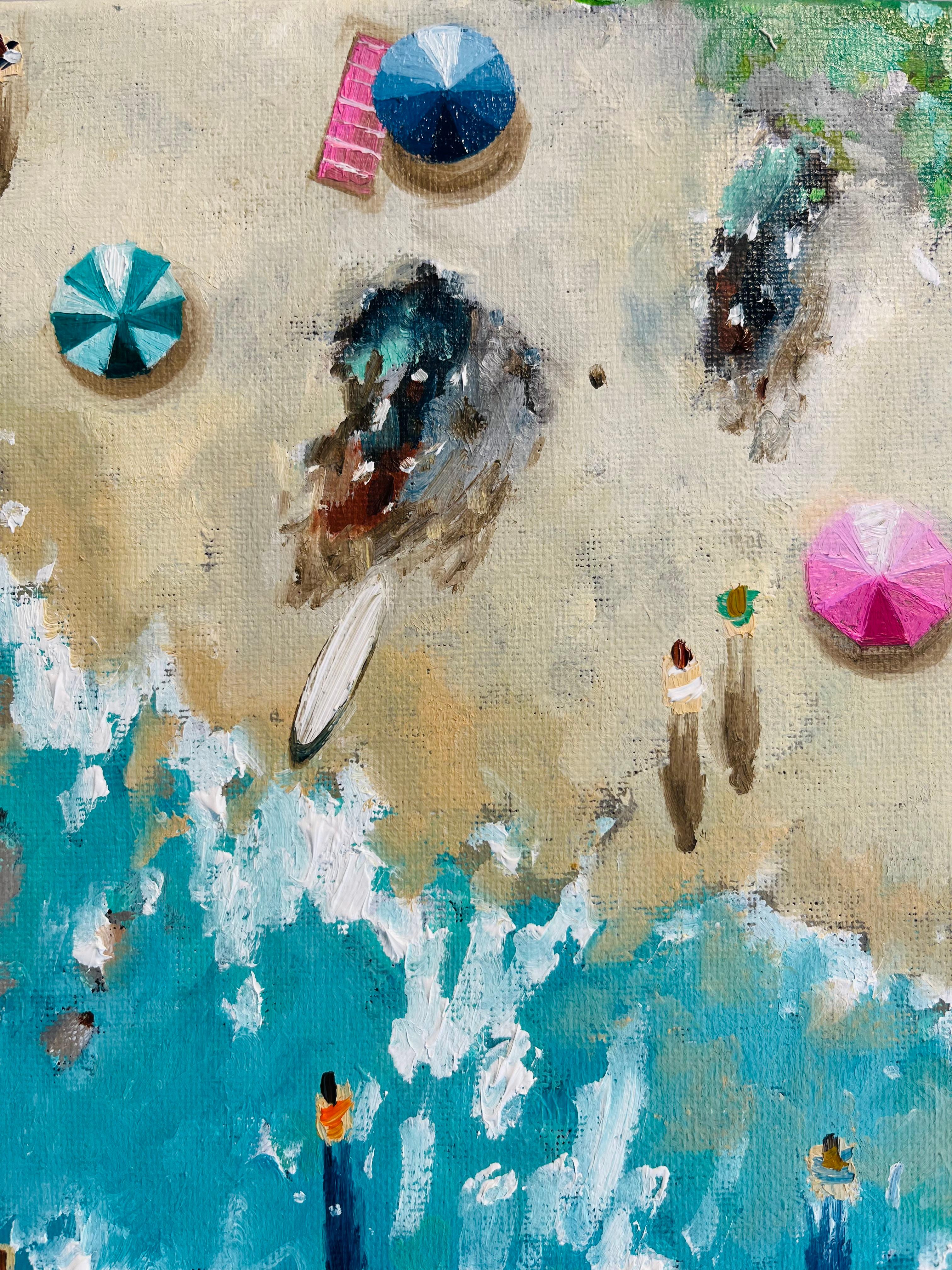 Greenaway Beach-Original-Impressionismus-Ozean-Landschaftsmalerei-Gegenwartskunst (Blau), Landscape Painting, von Lenny Cornforth