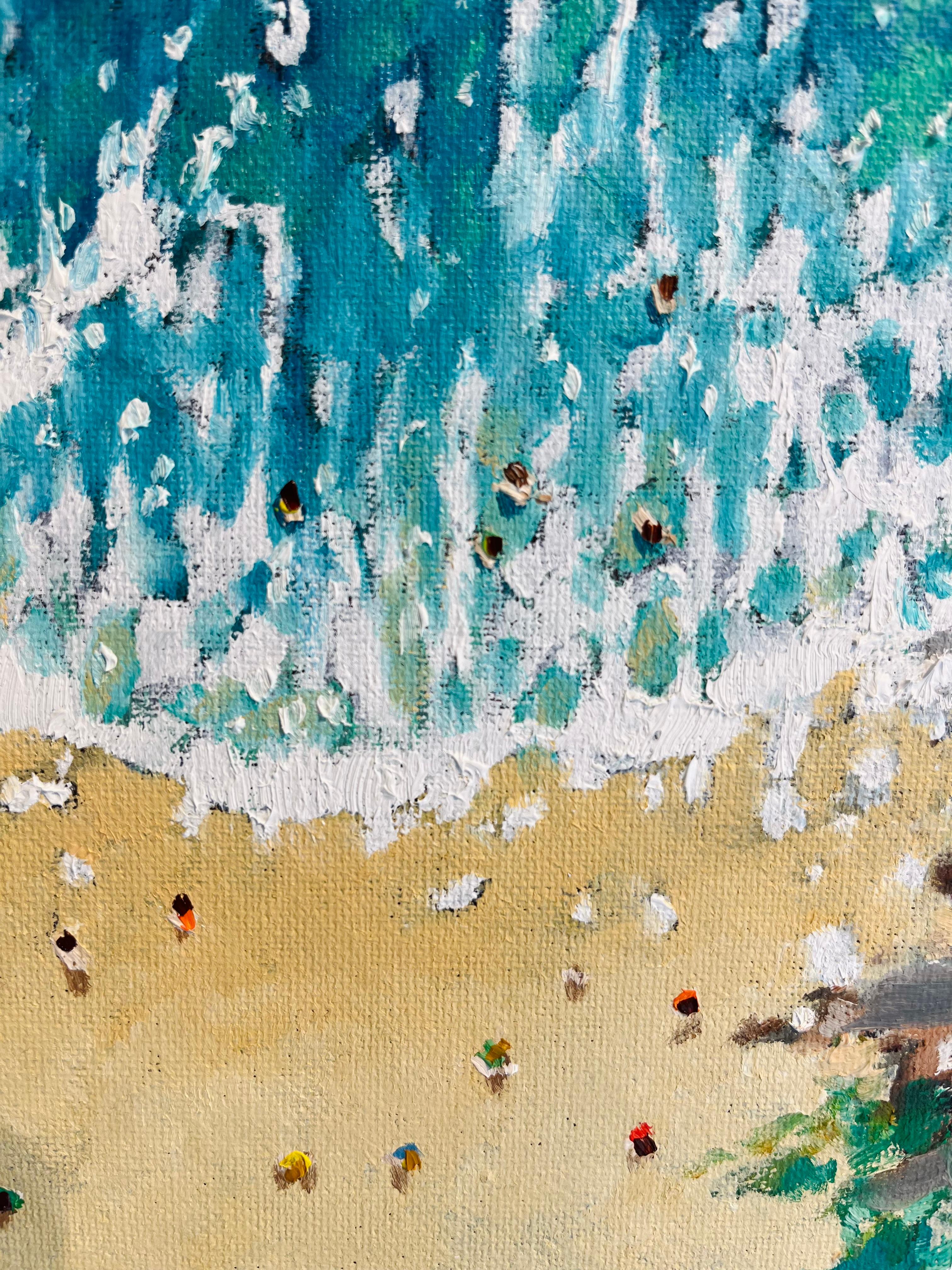 Mini Shoreline-original impressionism Cornish seascape painting-CONTEMPORARY Art - Realist Painting by Lenny Cornforth