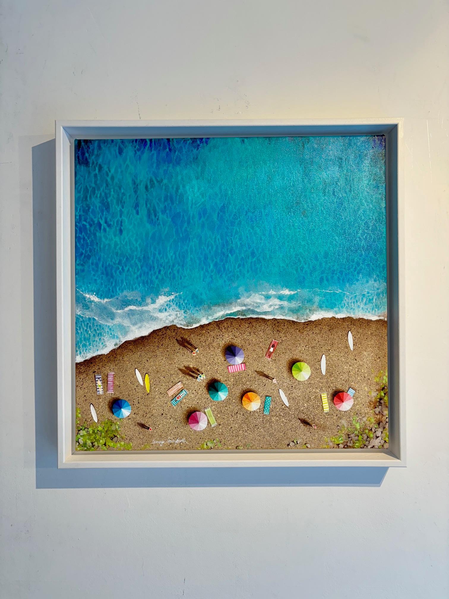 Pebble Beach-Blau -Original Minimalismus Ölgemälde-Zeitgenössische Meereslandschaft Kunst – Painting von Lenny Cornforth