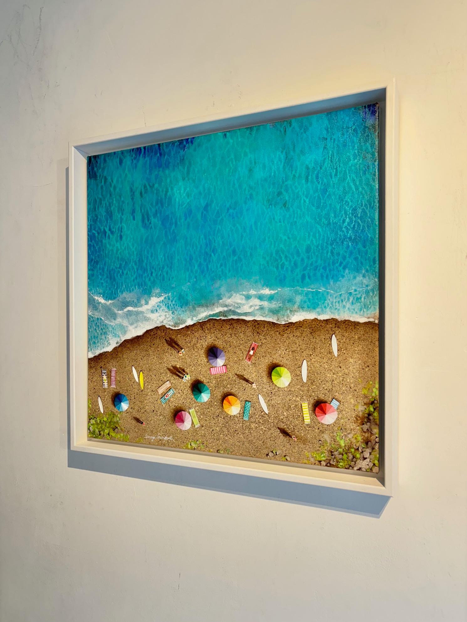 Pebble Beach-Blau -Original Minimalismus Ölgemälde-Zeitgenössische Meereslandschaft Kunst (Minimalistisch), Painting, von Lenny Cornforth