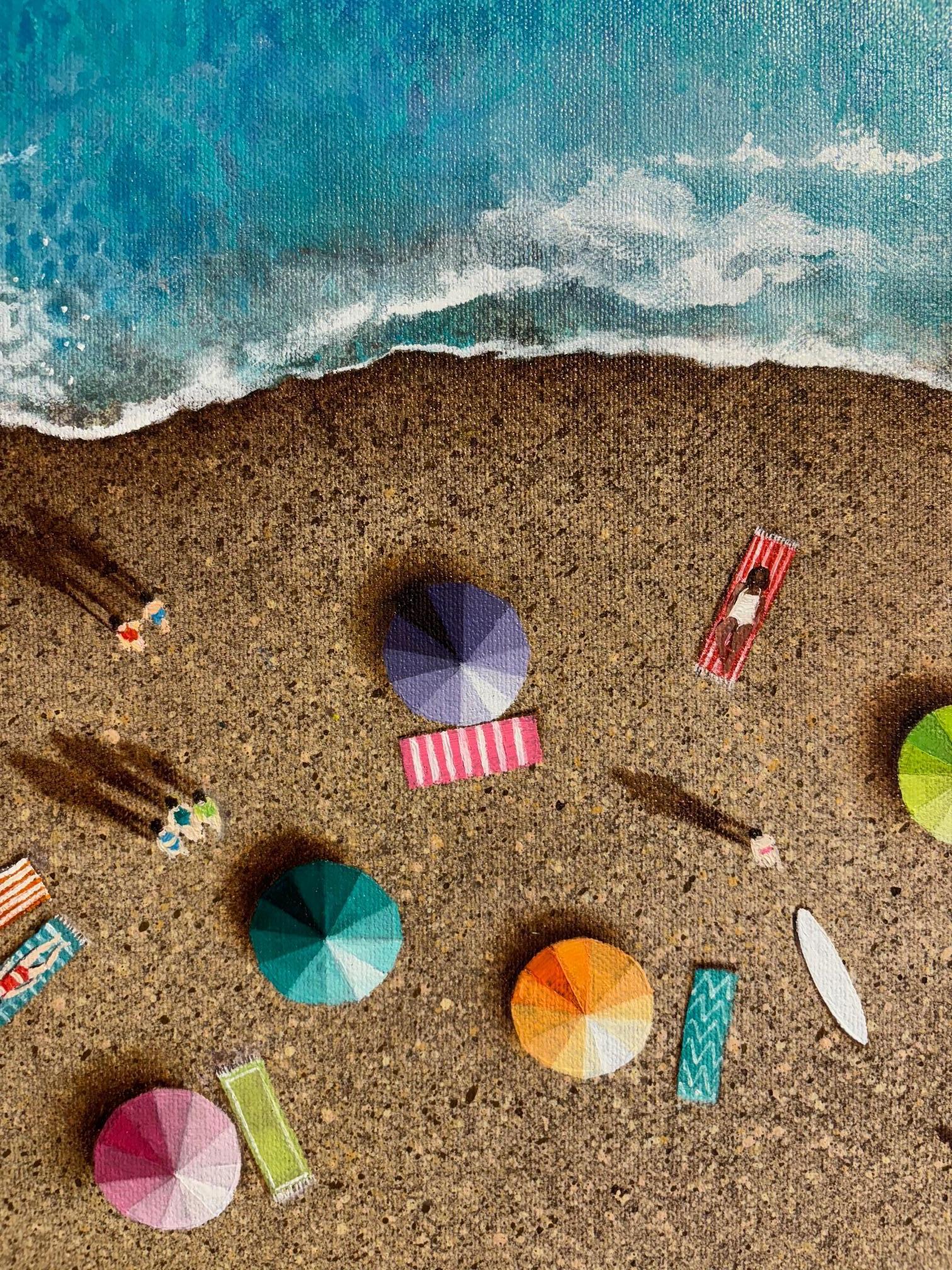 Dieses außergewöhnliche Kunstwerk ist derzeit in der Signet Contemporary Art Gallery und online ausgestellt und zu verkaufen.

Dieses heitere Original-Öl auf Leinwand von Lenny Cornforth fängt die Essenz eines Strandtages aus einer einzigartigen