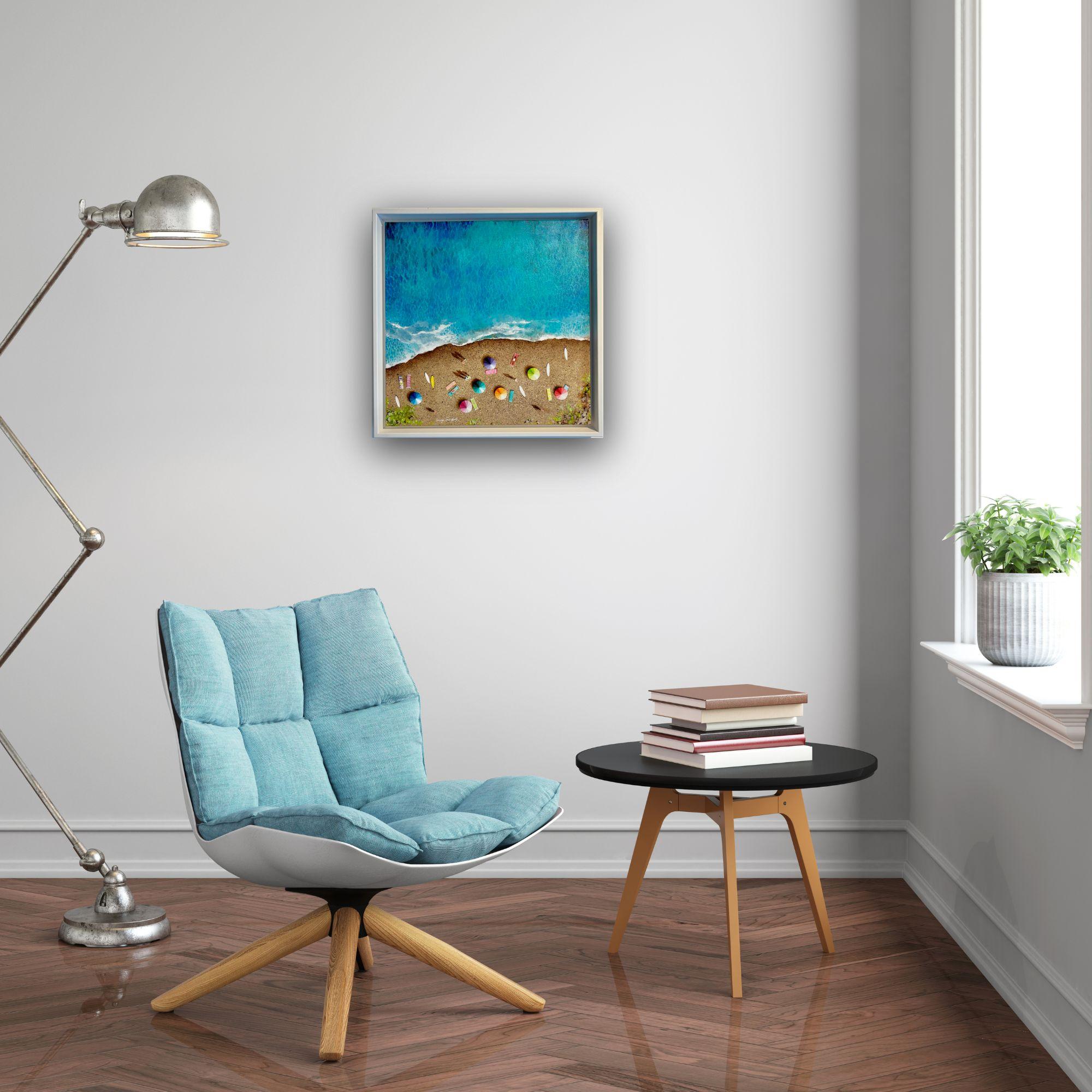 Pebble Beach-Blau -Original Minimalismus Ölgemälde-Zeitgenössische Meereslandschaft Kunst im Angebot 1
