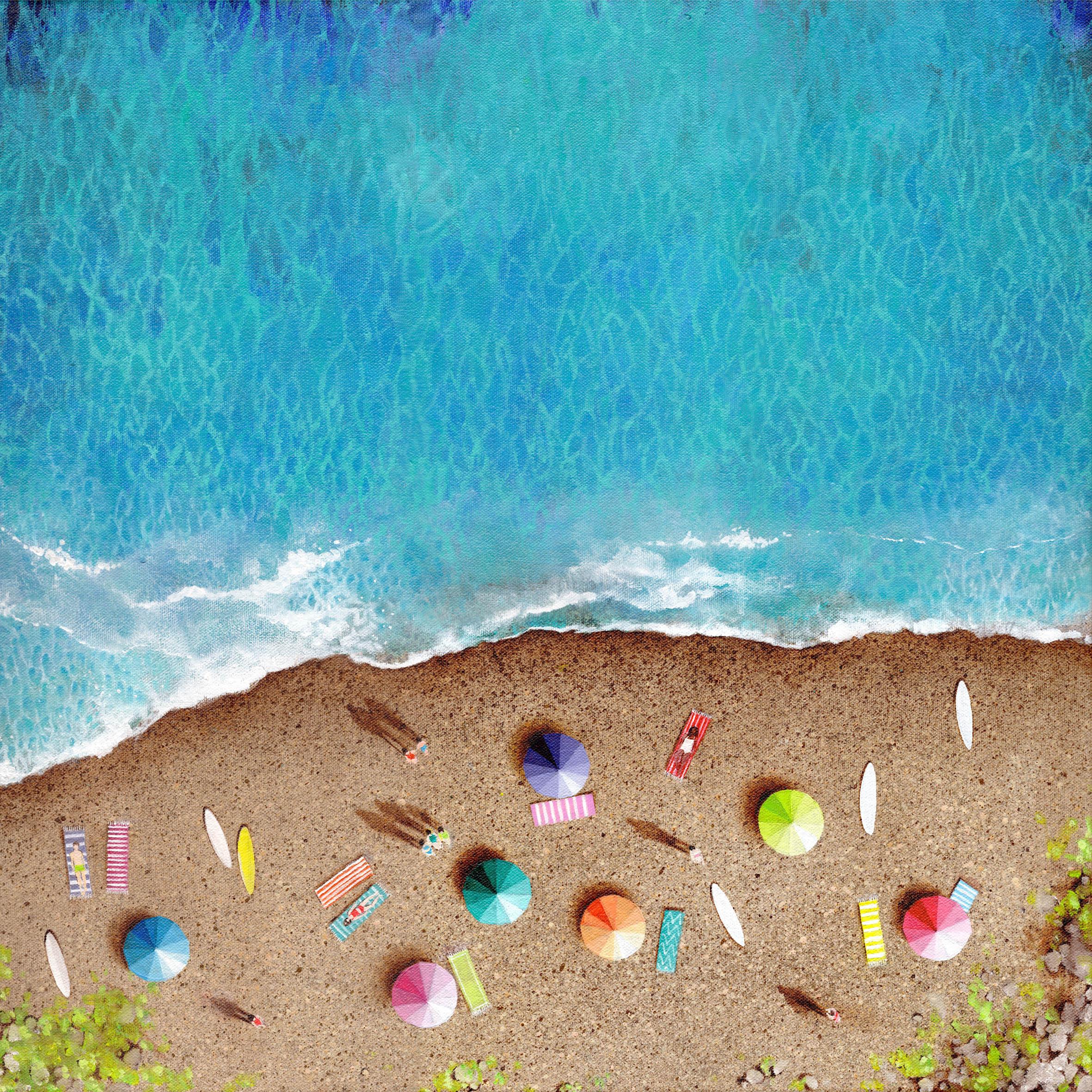 Pebble Beach-Blue -original minimalism oil painting-contemporary seascape Art