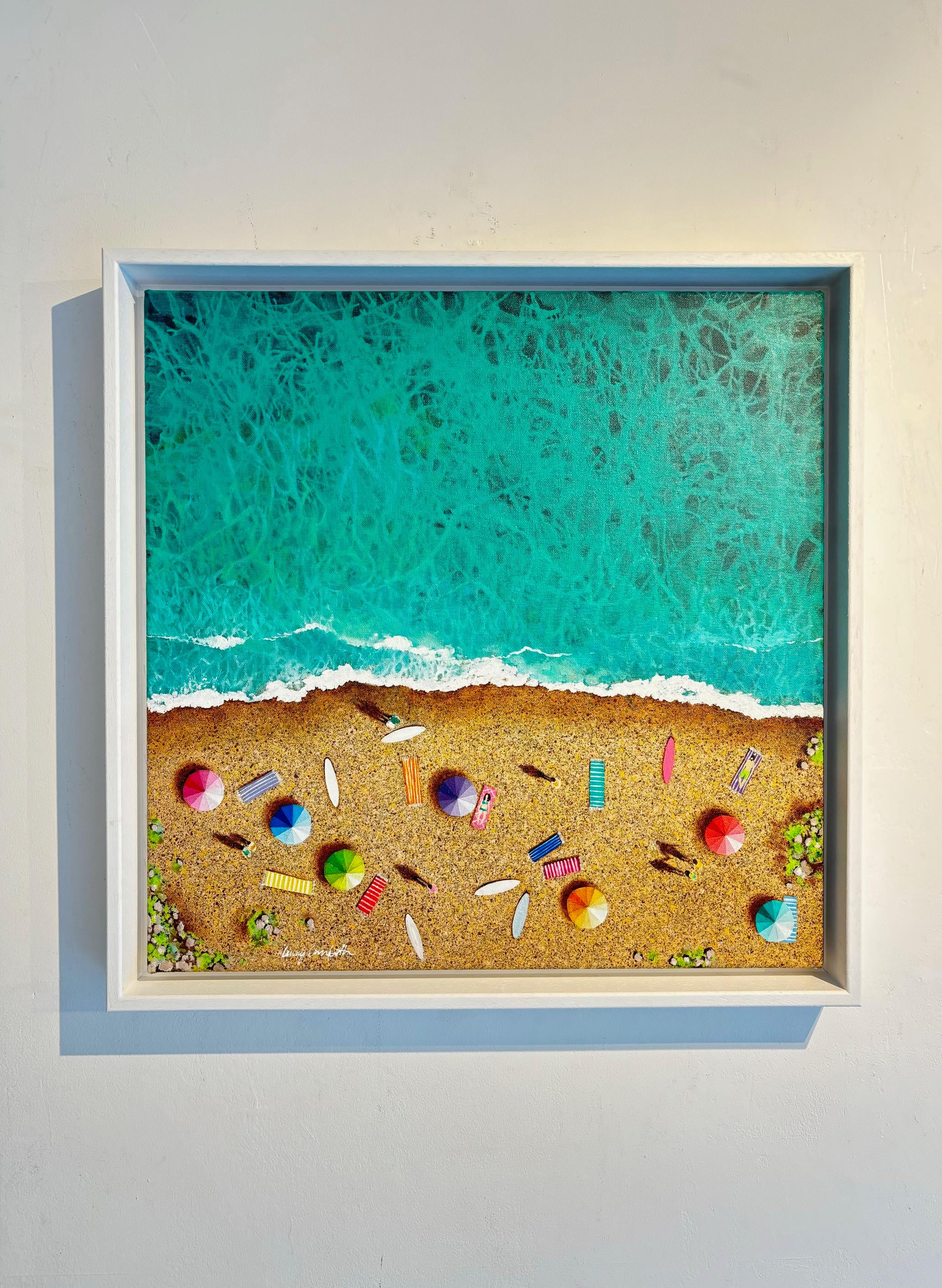 Pebble Beach-Green - paysage marin original- peinture à l'huile minimaliste- art contemporain - Painting de Lenny Cornforth