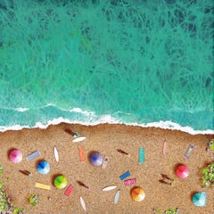 Pebble Beach-Green -original seascape- minimalism oil painting-contemporary Art