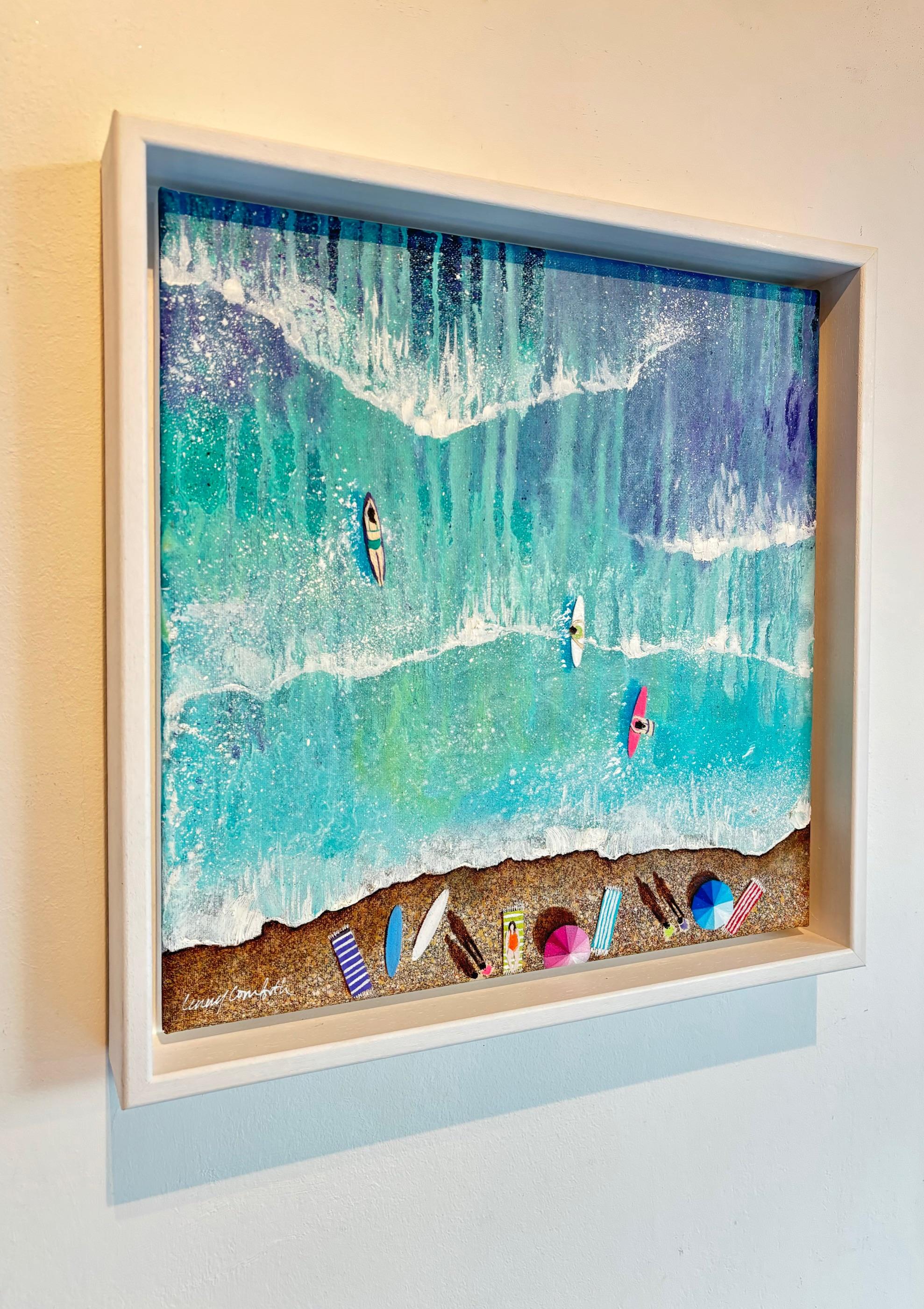 Pebble Beach-Púrpura-Pintura al óleo minimalista original-Paisaje marino contemporáneo Arte - Painting Minimalista de Lenny Cornforth