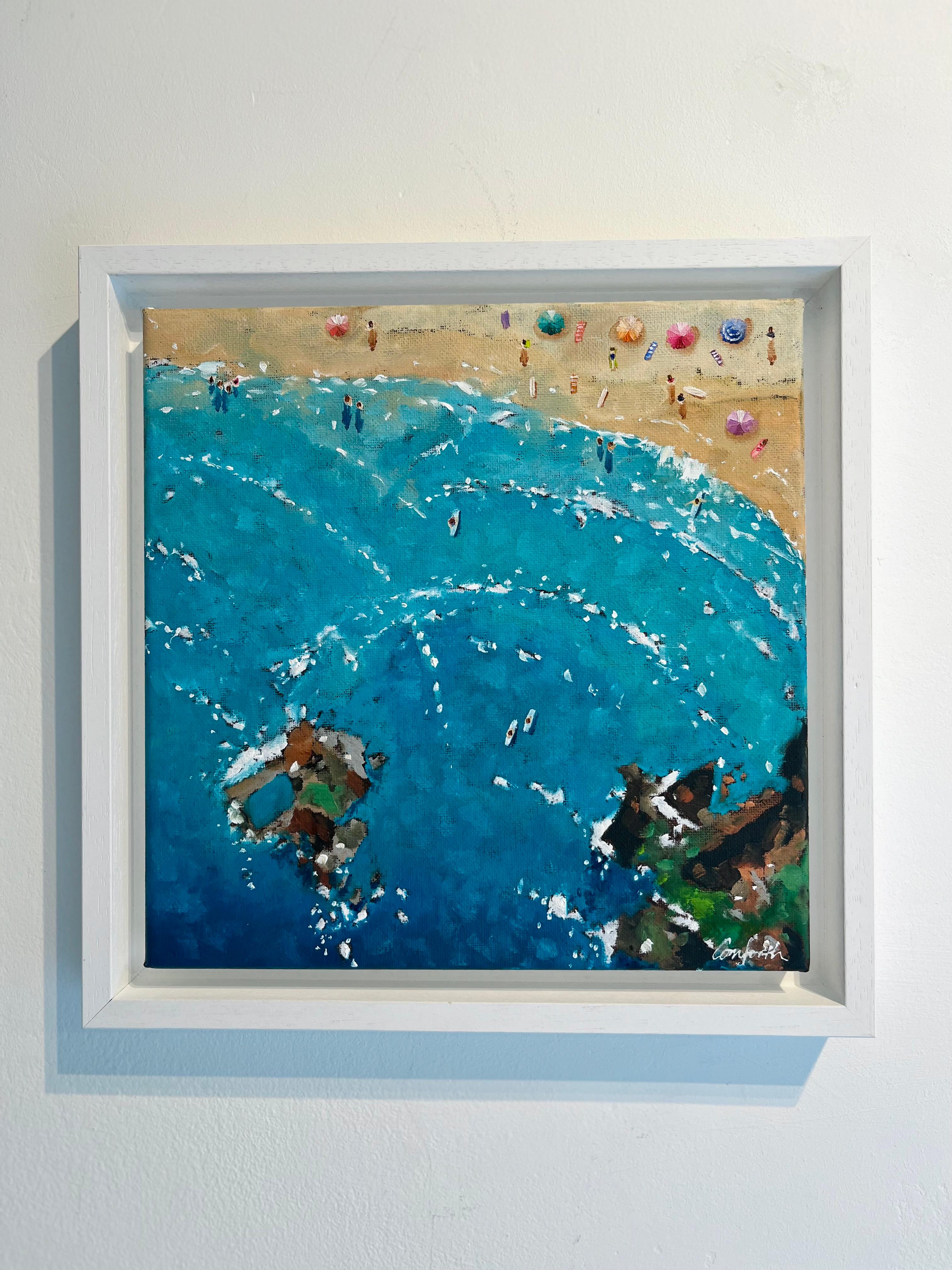 Perranporth - contemporary figurative realism original artwork seascape coast - Painting by Lenny Cornforth