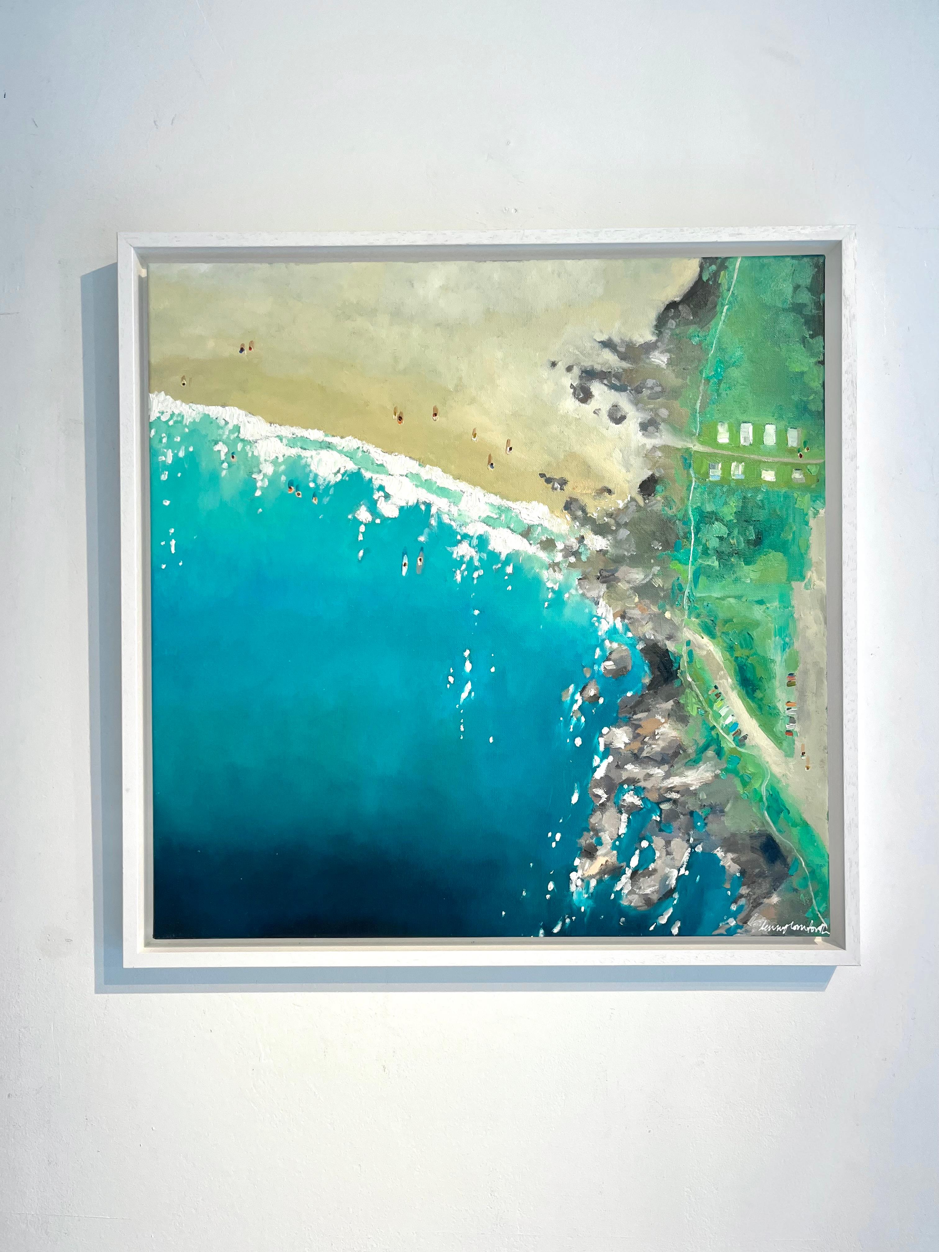 Polzeath Beach-original seascape impressionism painting-contemporary art - Painting by Lenny Cornforth