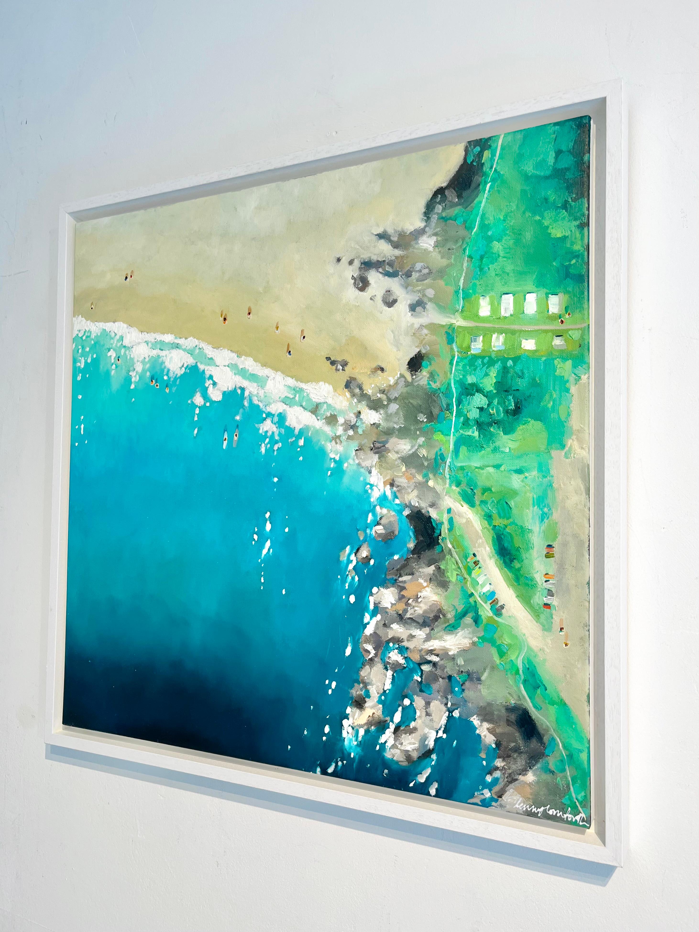Polzeath Beach-original seascape impressionism painting-contemporary art - Realist Painting by Lenny Cornforth