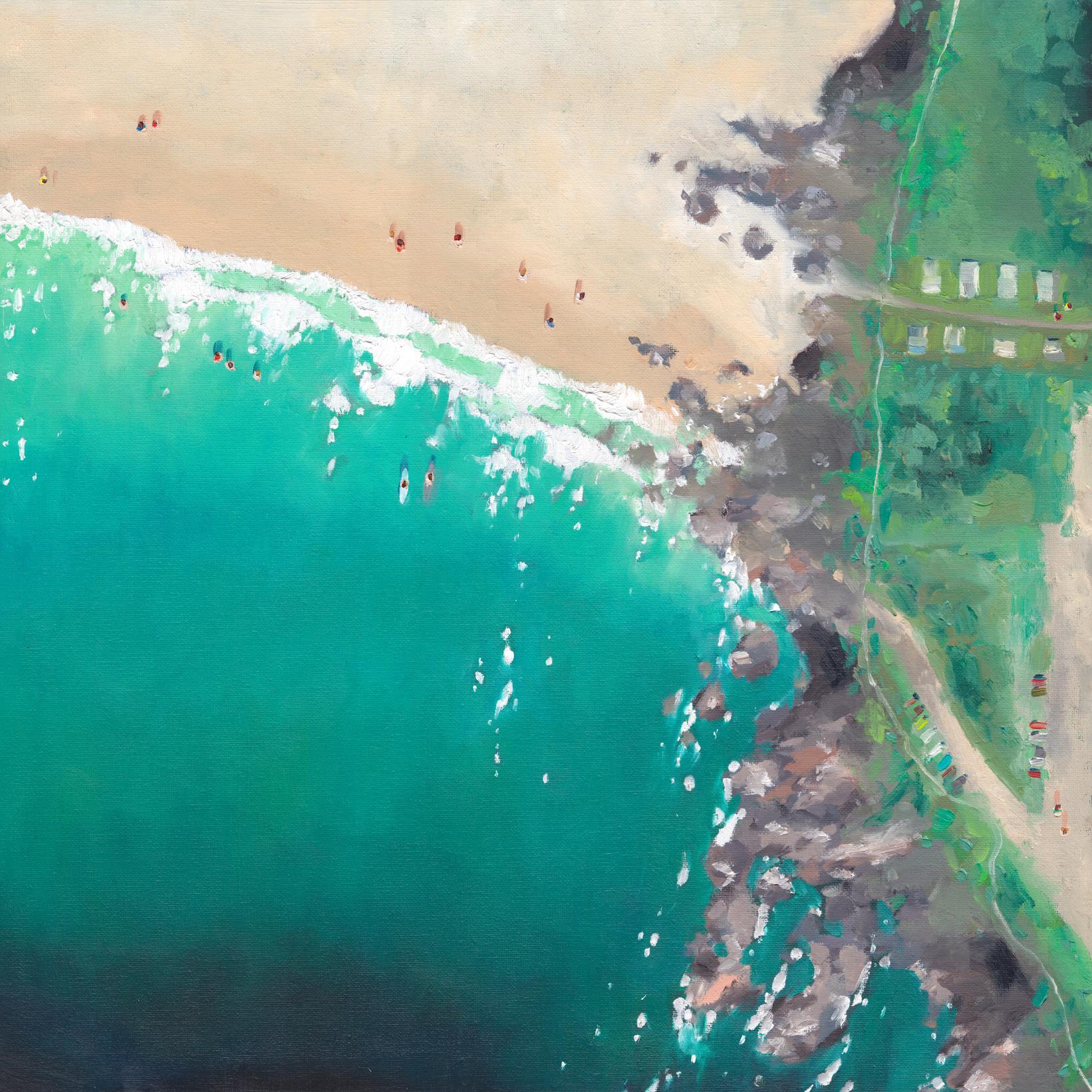 Lenny Cornforth Figurative Painting - Polzeath Beach-original seascape impressionism painting-contemporary art