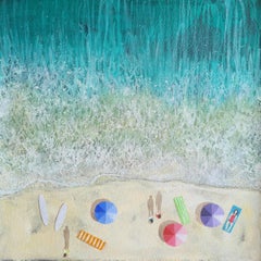 Red Swimsuit, Arial Beach Art, Seascape Painting, Figurative Art, Coastal Art