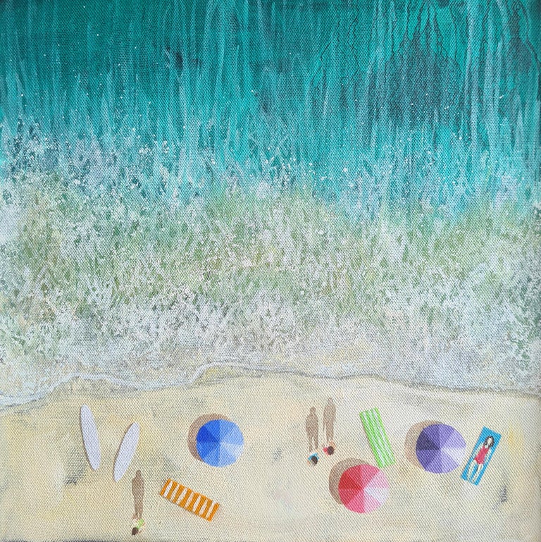 Lenny Cornforth Red Swimsuit, Arial Beach Art, Seascape Painting