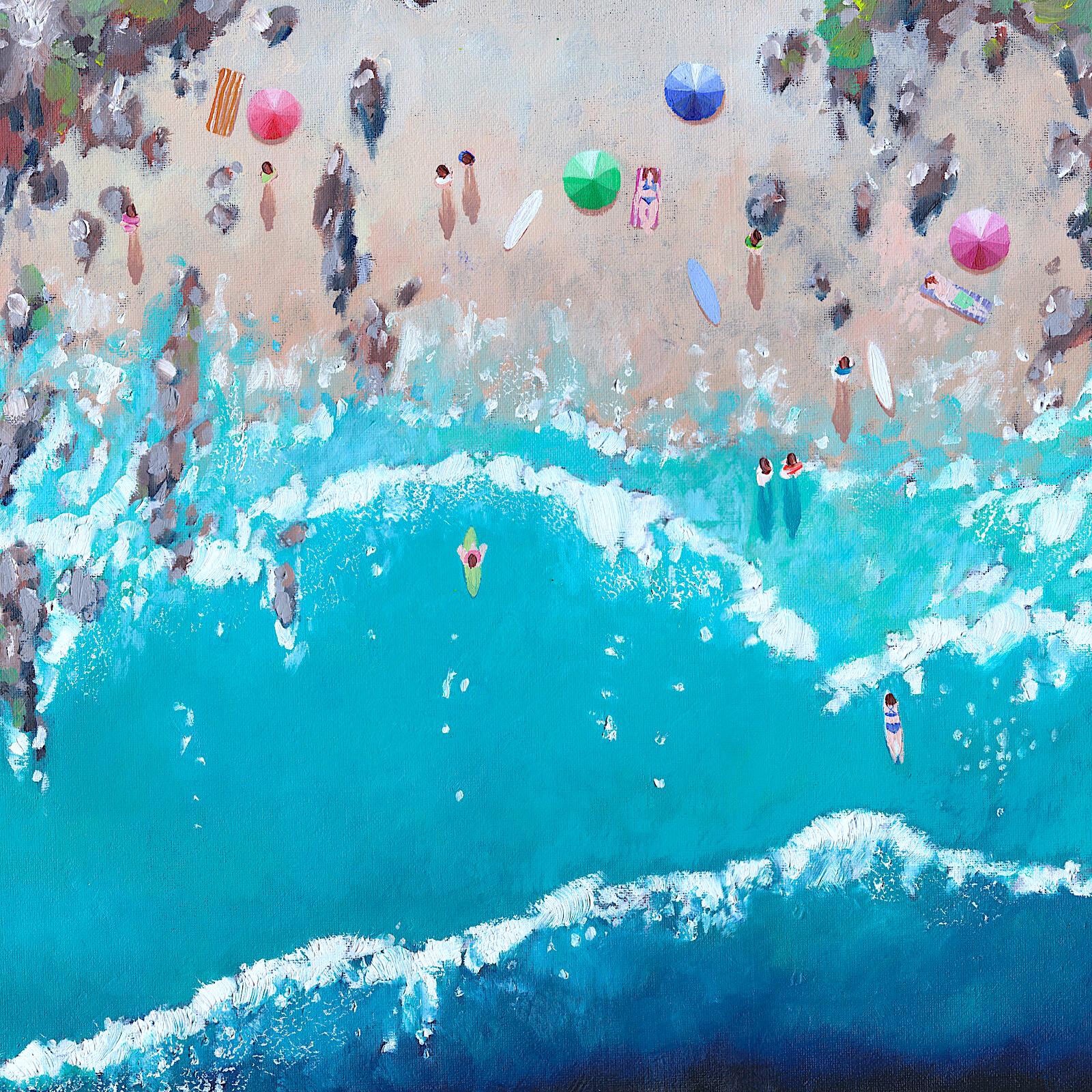 Lenny Cornforth Landscape Painting – Rollende Wellen-ORIGINAL IMPRESSIONISMUS FIGURATIVE Seelandschaft Gemälde-zeitgenössisch 
