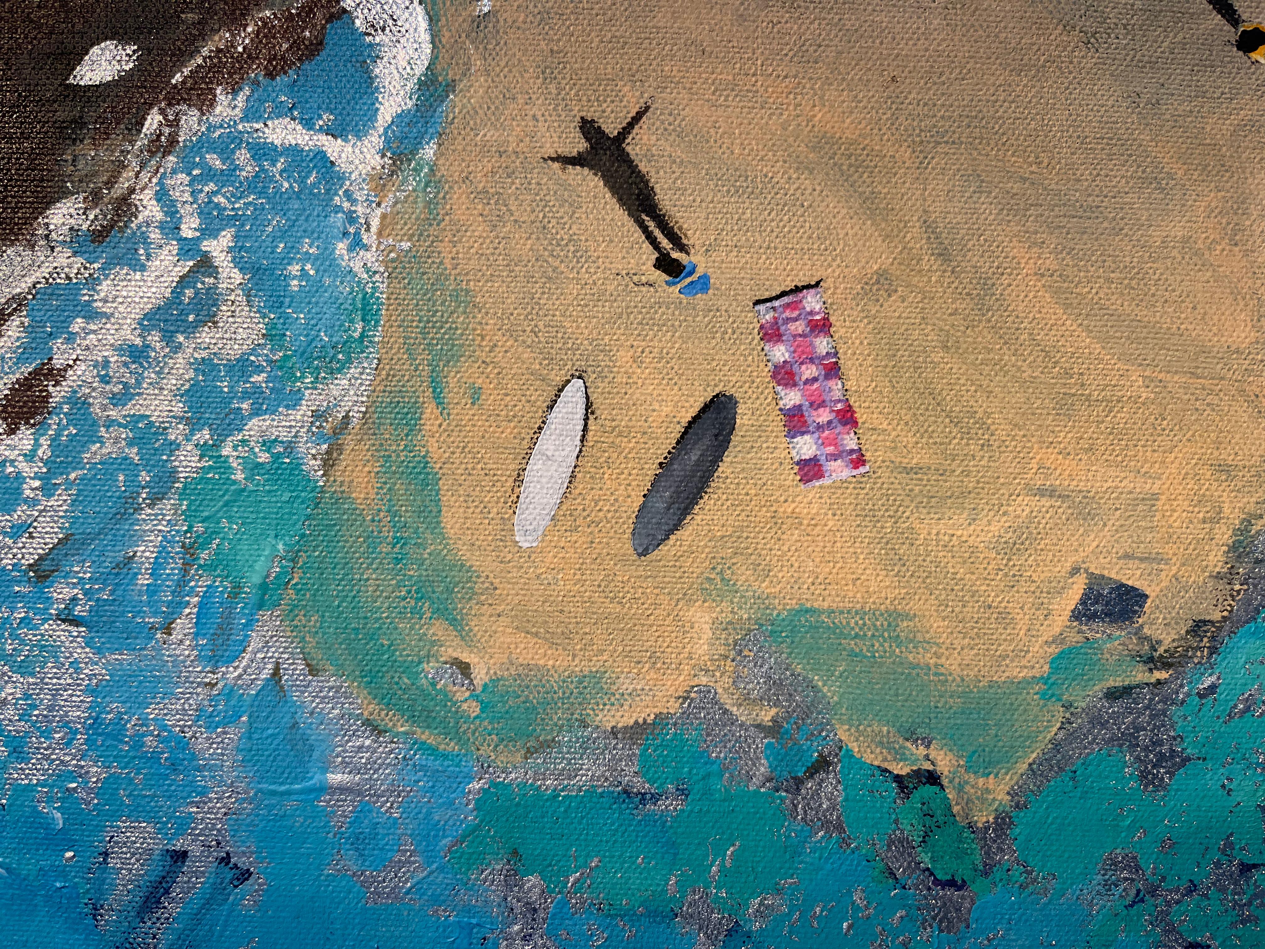 Silver Ripples-originale Impressionismus Meereslandschaft Ölgemälde-zeitgenössische Kunst (Blau), Figurative Painting, von Lenny Cornforth