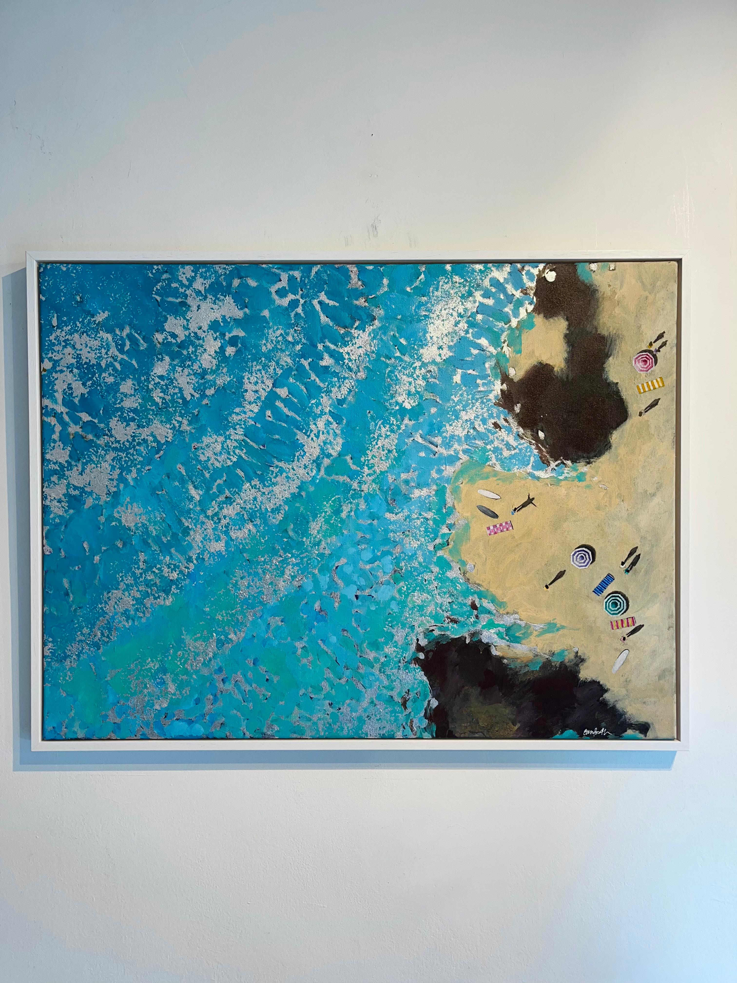 Silver Ripples-Pinturas al óleo originales de paisajes marinos impresionistas-Arte contemporáneo - Painting de Lenny Cornforth