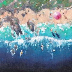 Watergate Bay - contemporary figurative realism original artwork seascape coast
