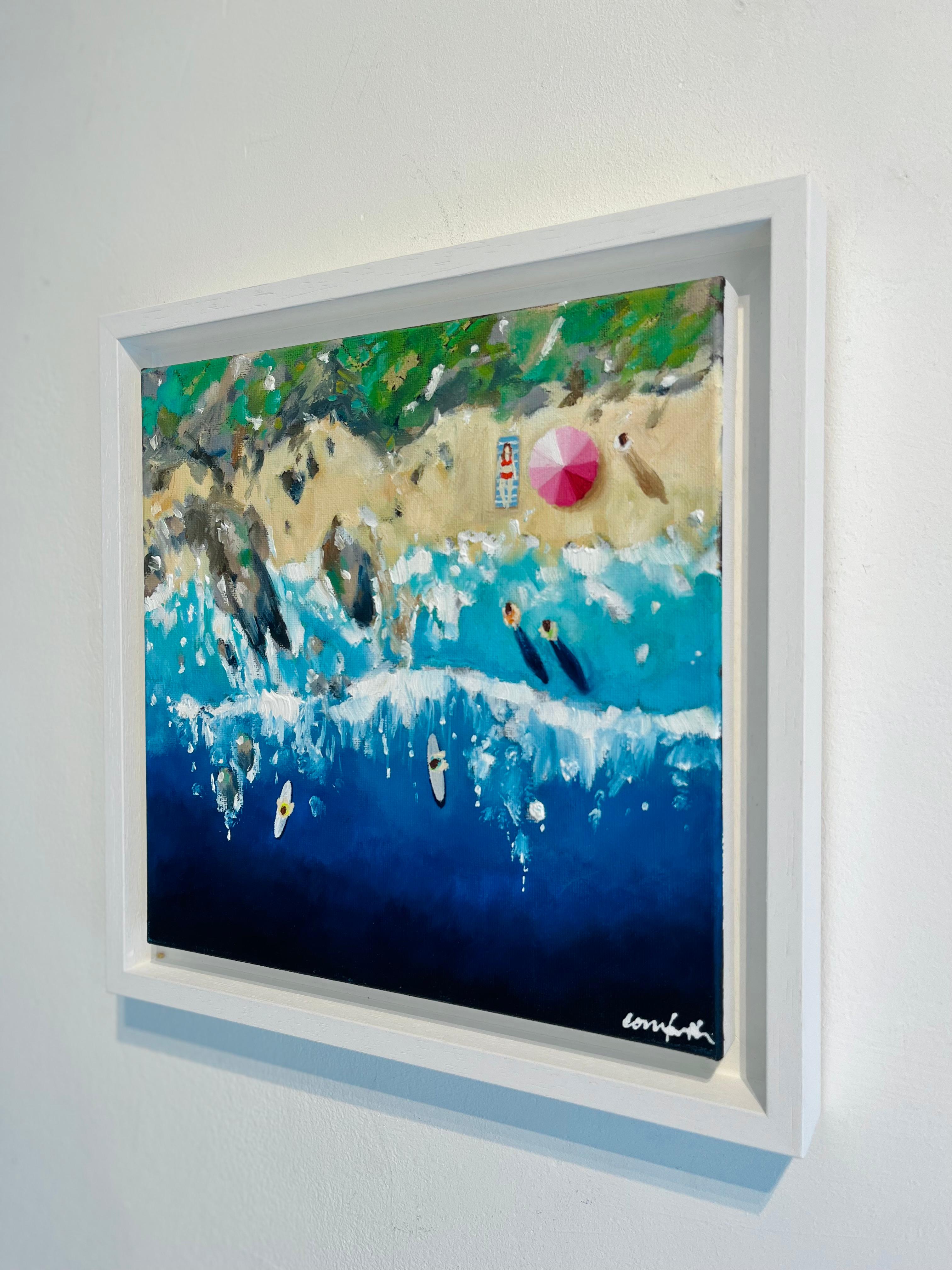 Watergate Bay-ORIGINAL Impressionism Cornish seascape painting-contemporary Art - Realist Painting by Lenny Cornforth