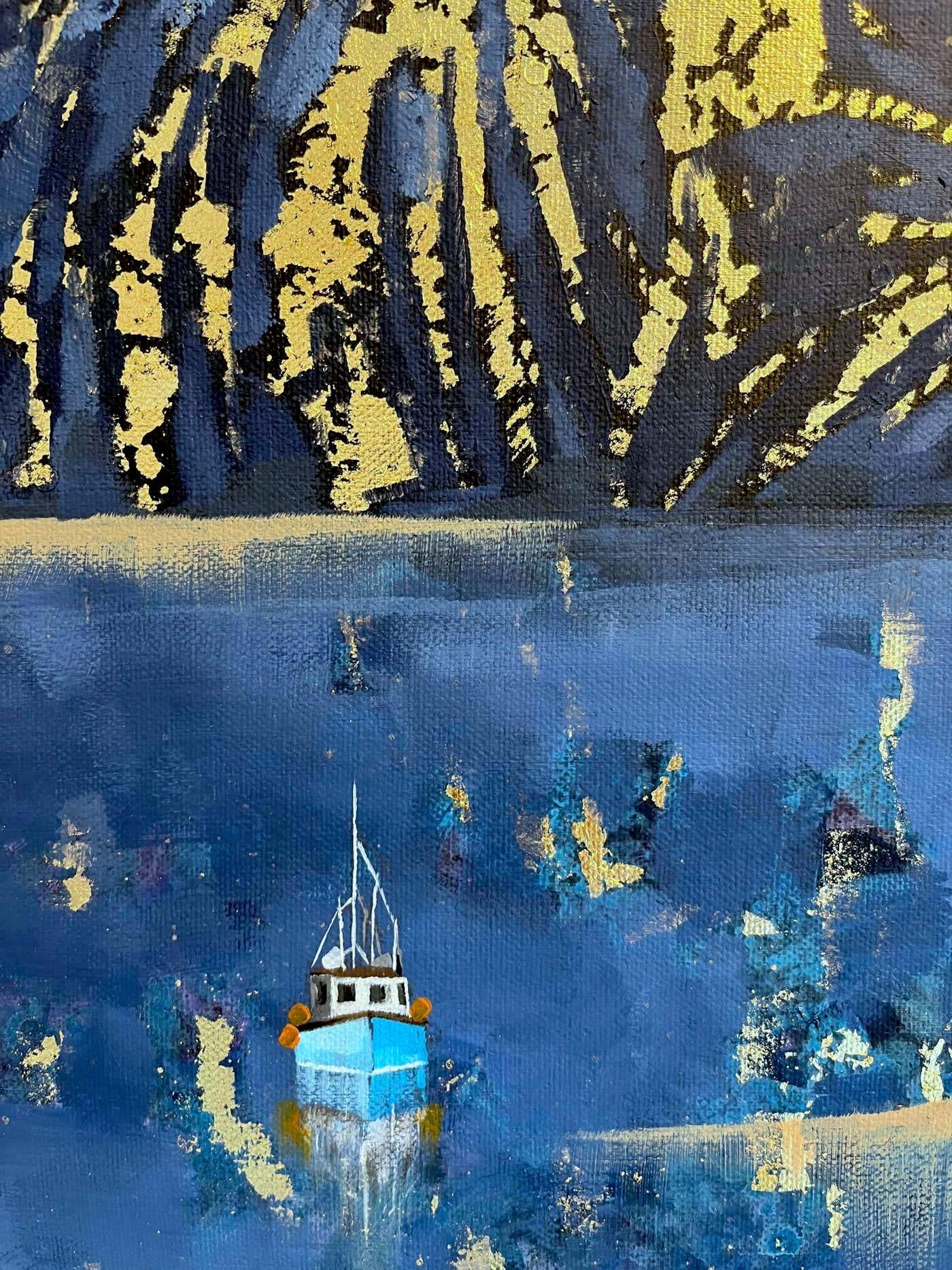Winter-Feuerwerk-ORIGINAL IMPRESSIONISMUS Seelandschaft Ölgemälde-Zeitgenössische Kunst (Silber), Landscape Painting, von Lenny Cornforth