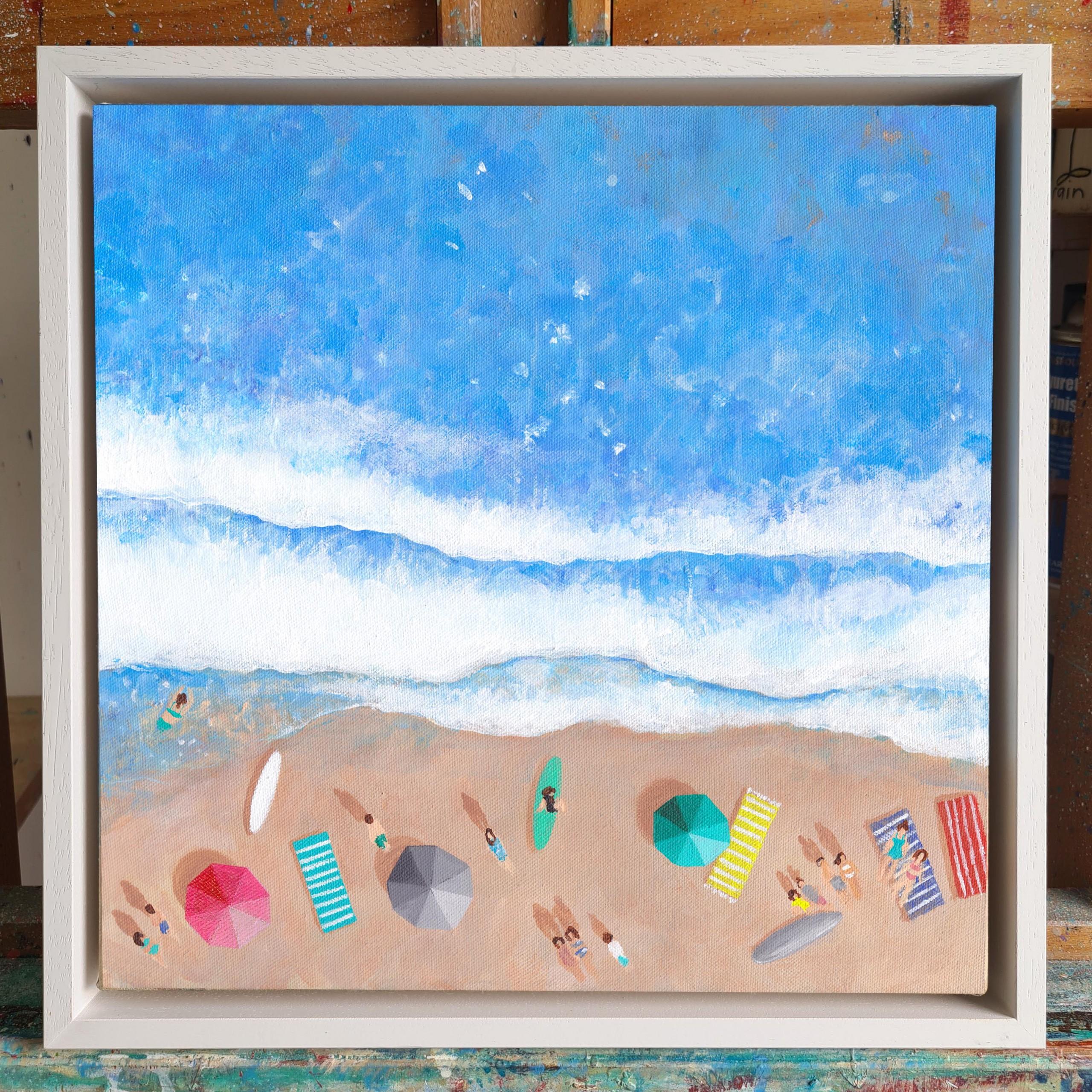 Blaue Welle, rosa Schirm – Painting von Lenny Cornforth