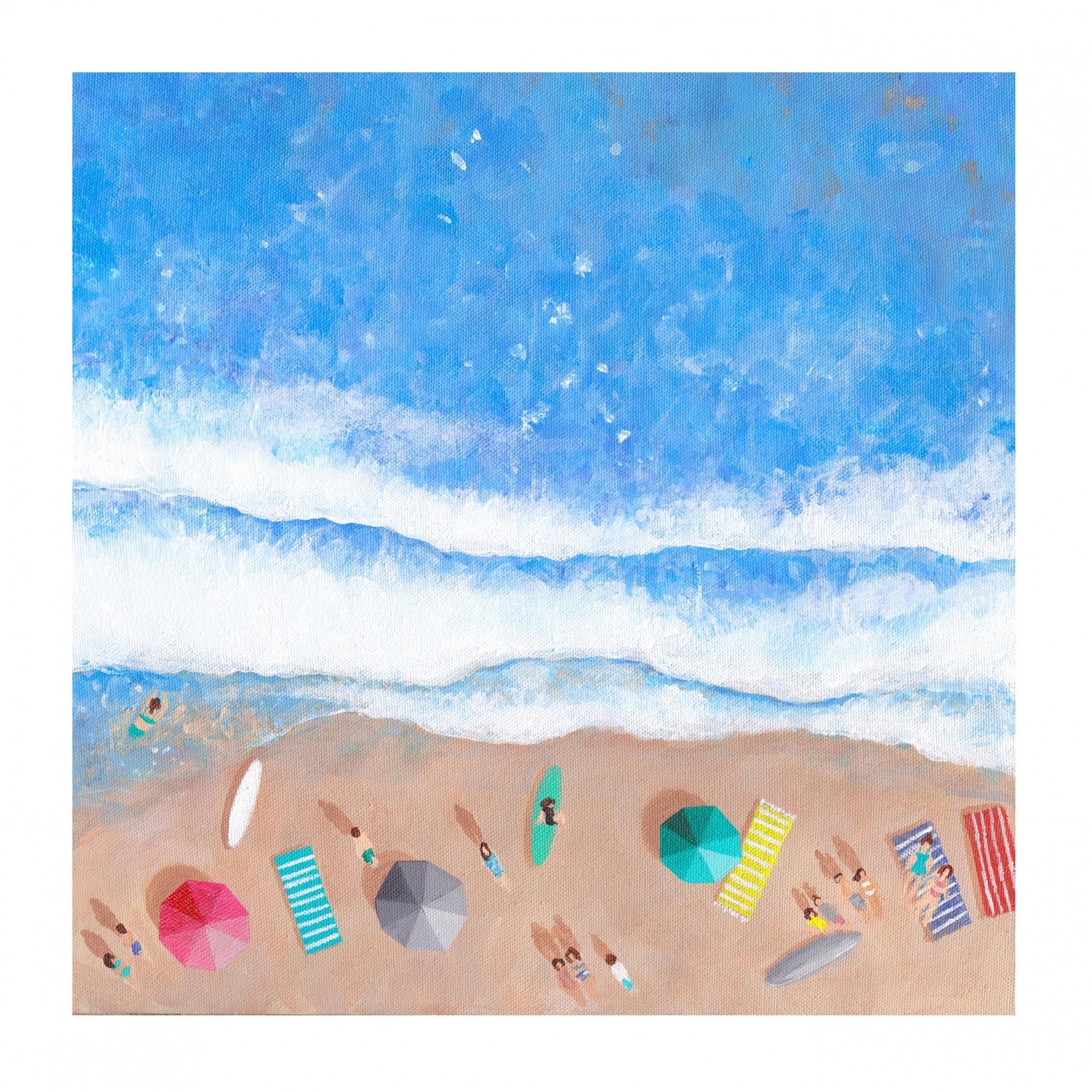 Blaue Welle, rosa Schirm (Minimalistisch), Painting, von Lenny Cornforth