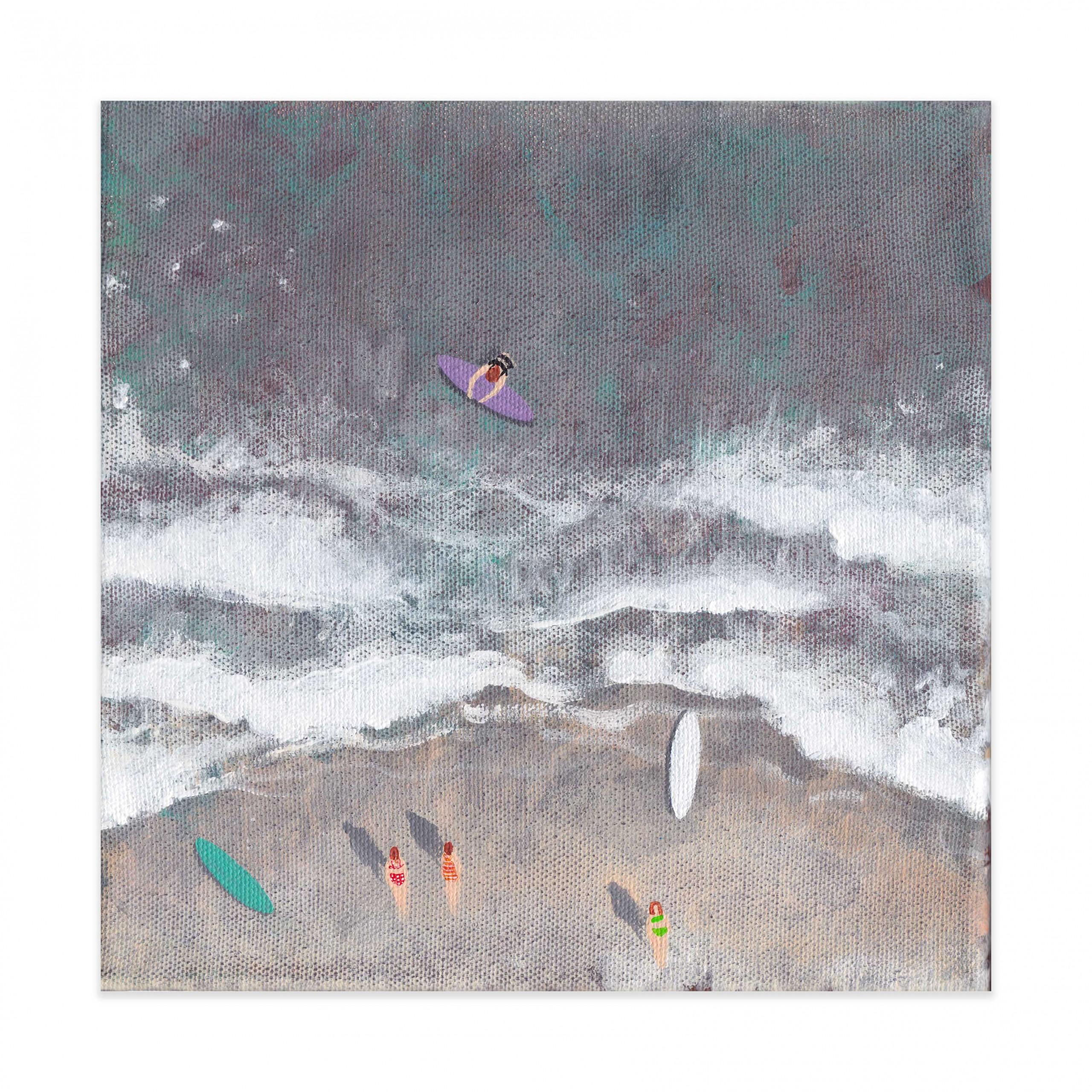 « Grey Waves » de Lenny Cornforth, peinture de paysage marin, vue aérienne, art d'origine en vente 2