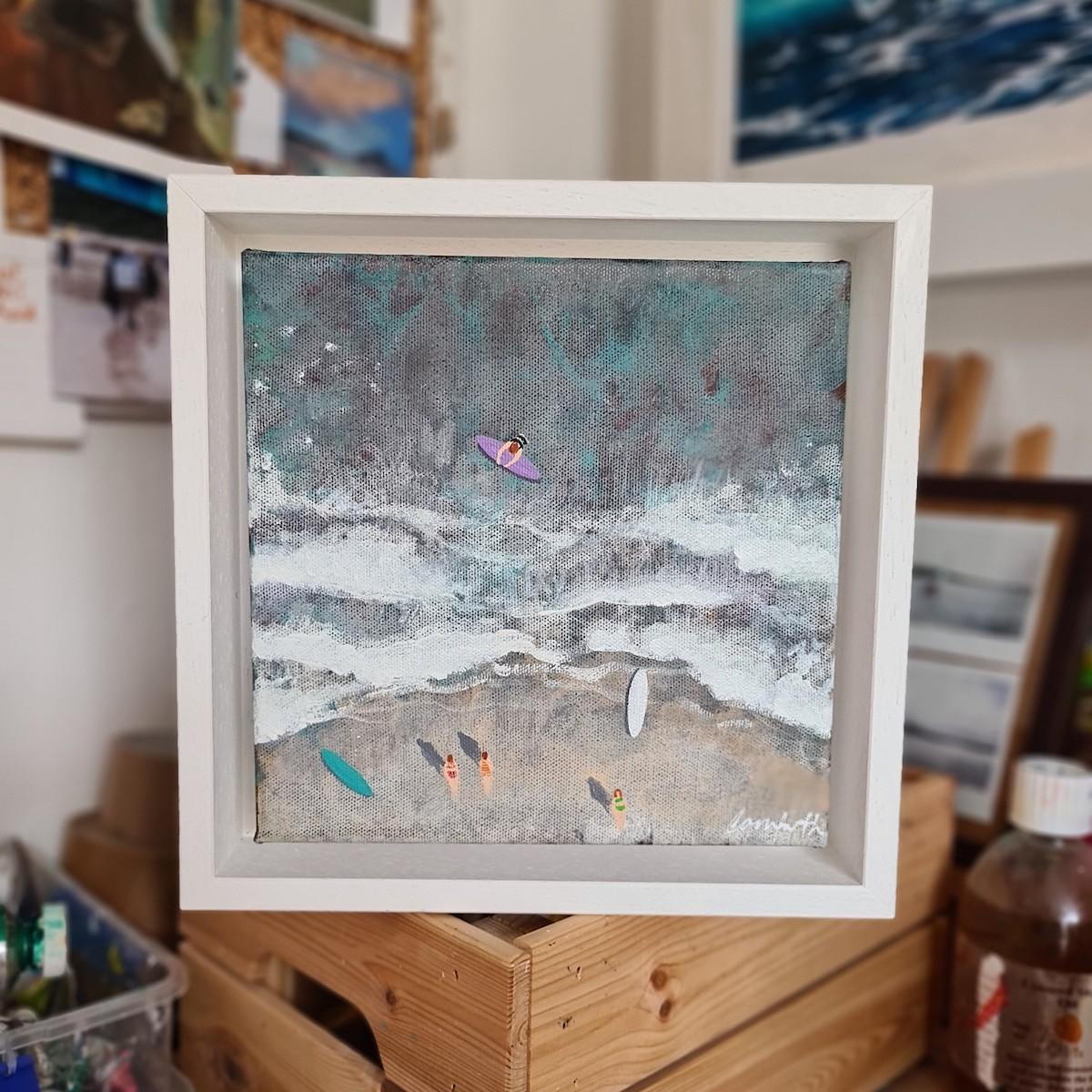 « Grey Waves » de Lenny Cornforth, peinture de paysage marin, vue aérienne, art d'origine en vente 6