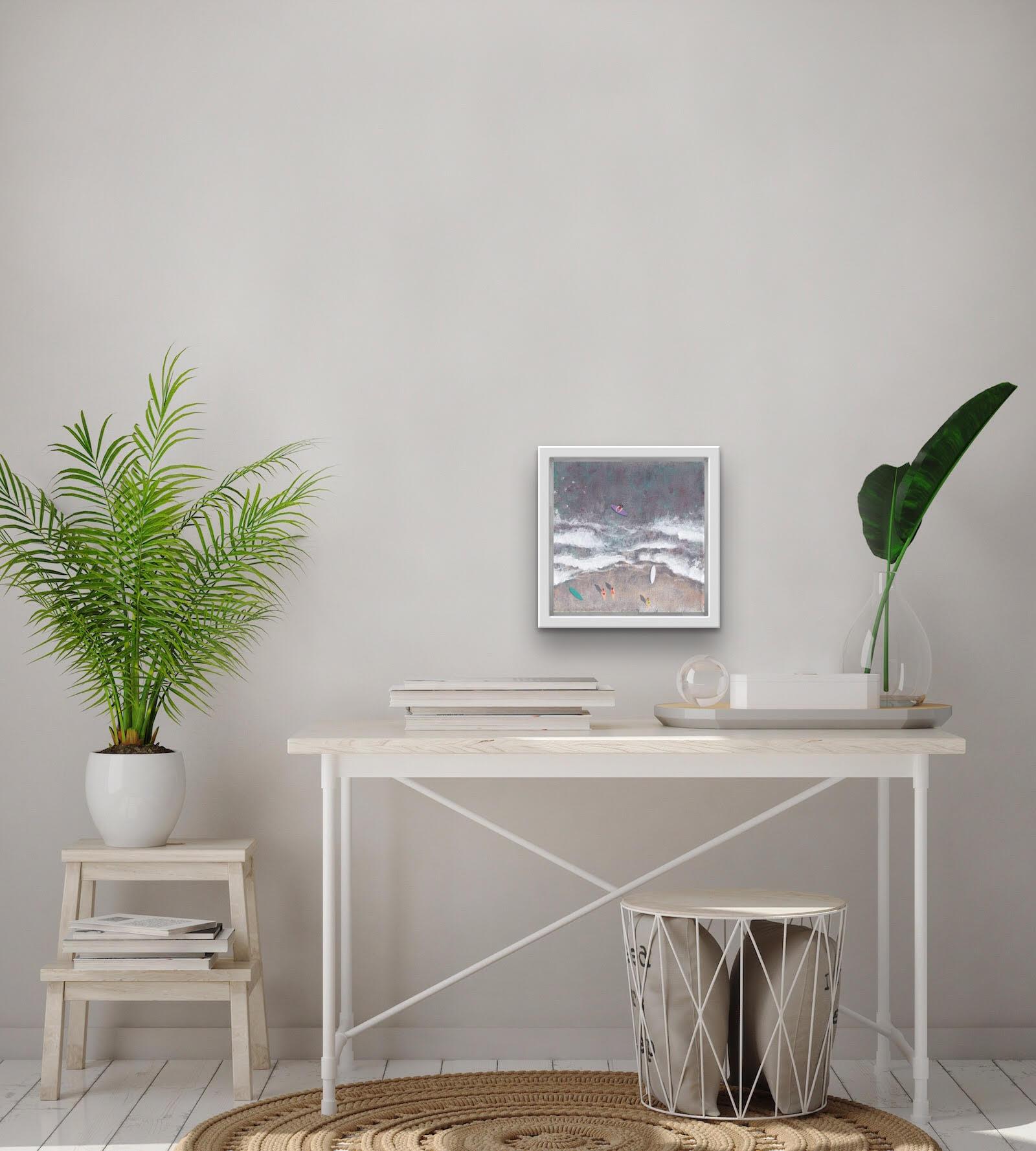 Onde grigie di Lenny Cornforth, Quadro di paesaggio marino, Vista aerea, Arte originale in vendita 8