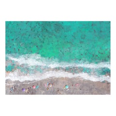 Multicoloured Umbrella, Original Painting, Coastal art, Beach, Seaside, Summer