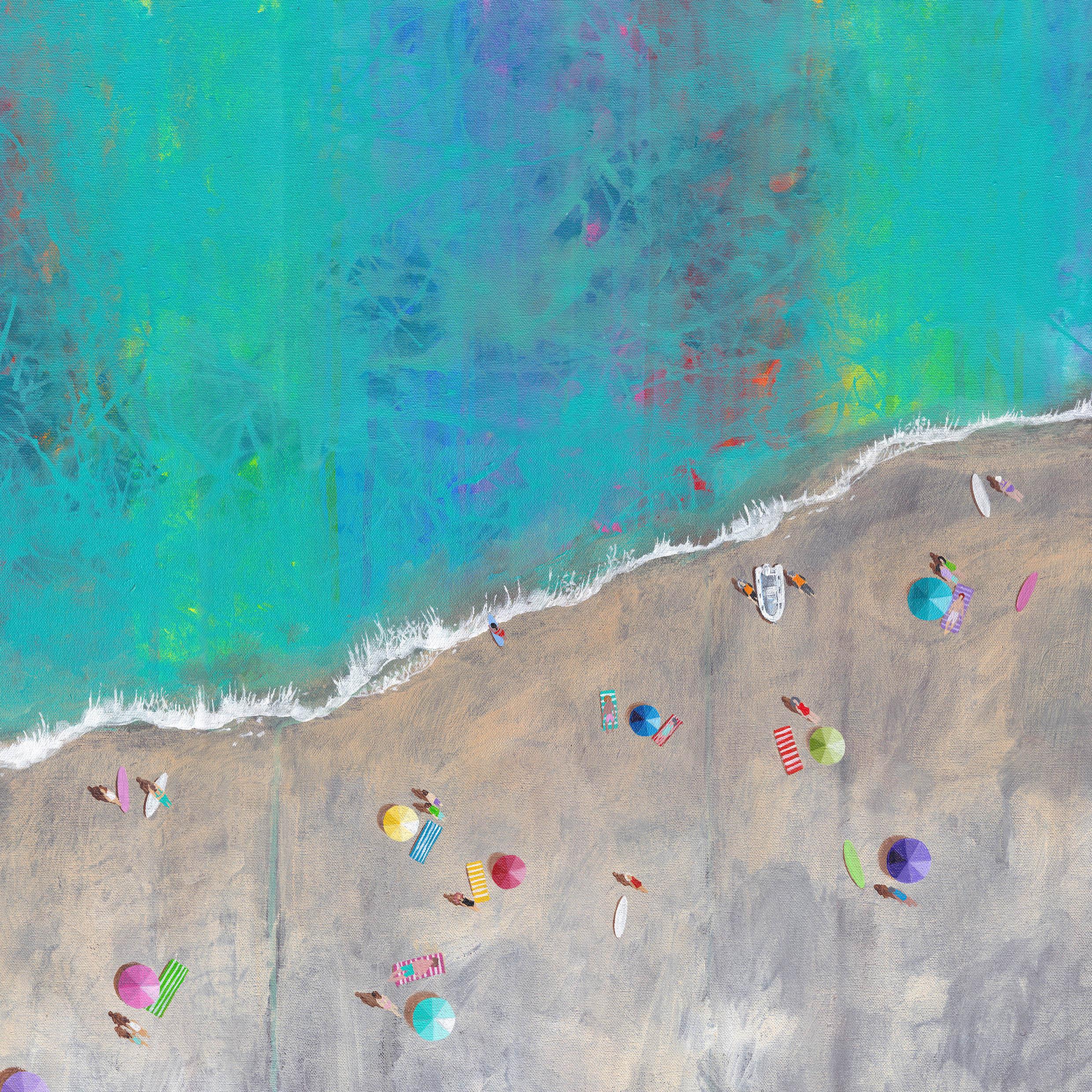 Multicoloured Waves-original impressionism seascape oil painting-modern Art - Painting by Lenny Cornforth