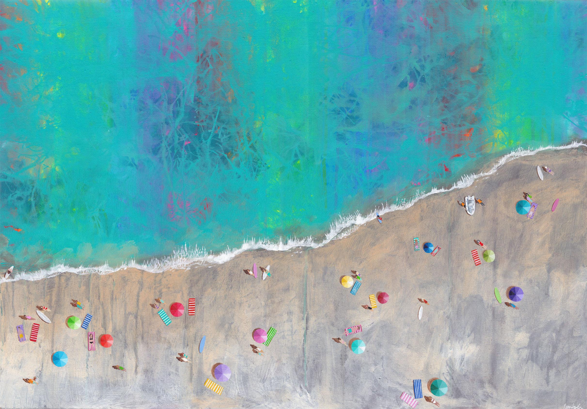 Landscape Painting Lenny Cornforth - Vagues multicolores-peinture impressionniste originale de paysage marin-art contemporain