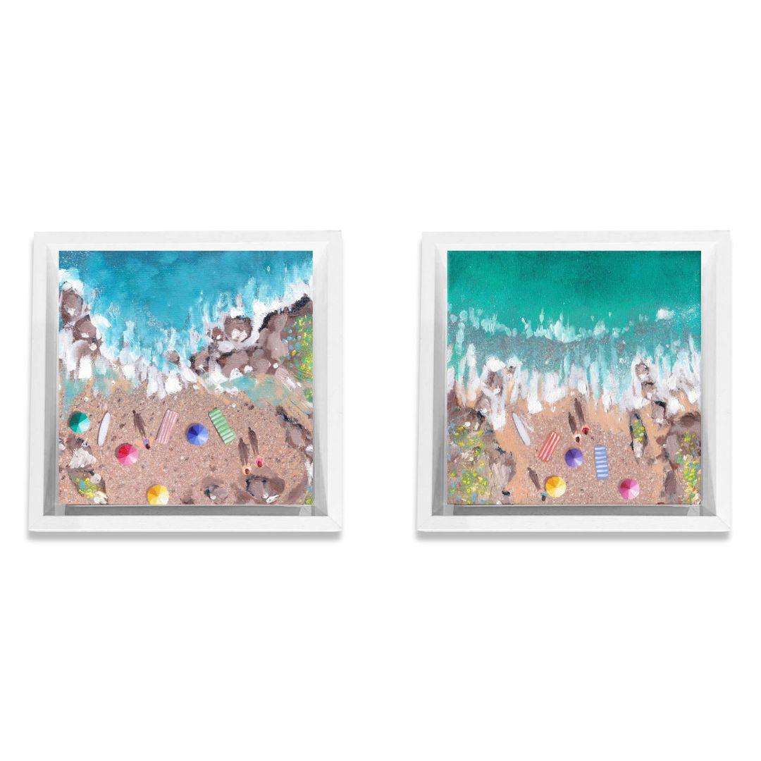 Pebble Beach 1 und 2, Originalgemälde, Küstenkunst, Strand, Meereslandschaft, Sommer – Painting von Lenny Cornforth