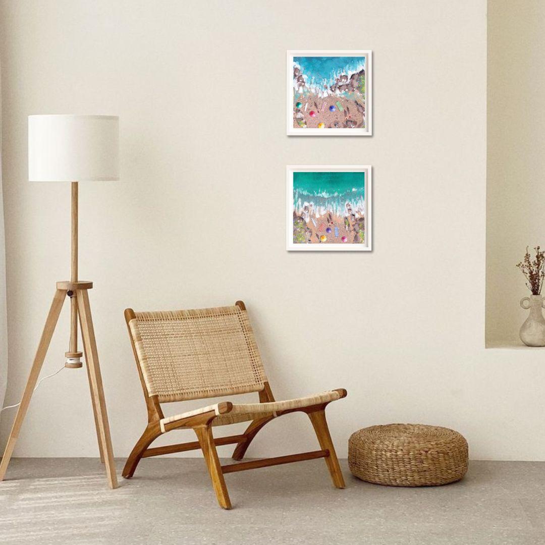 Pebble Beach 1 and 2, peinture originale, art côtier, plage, bord de mer, été en vente 2