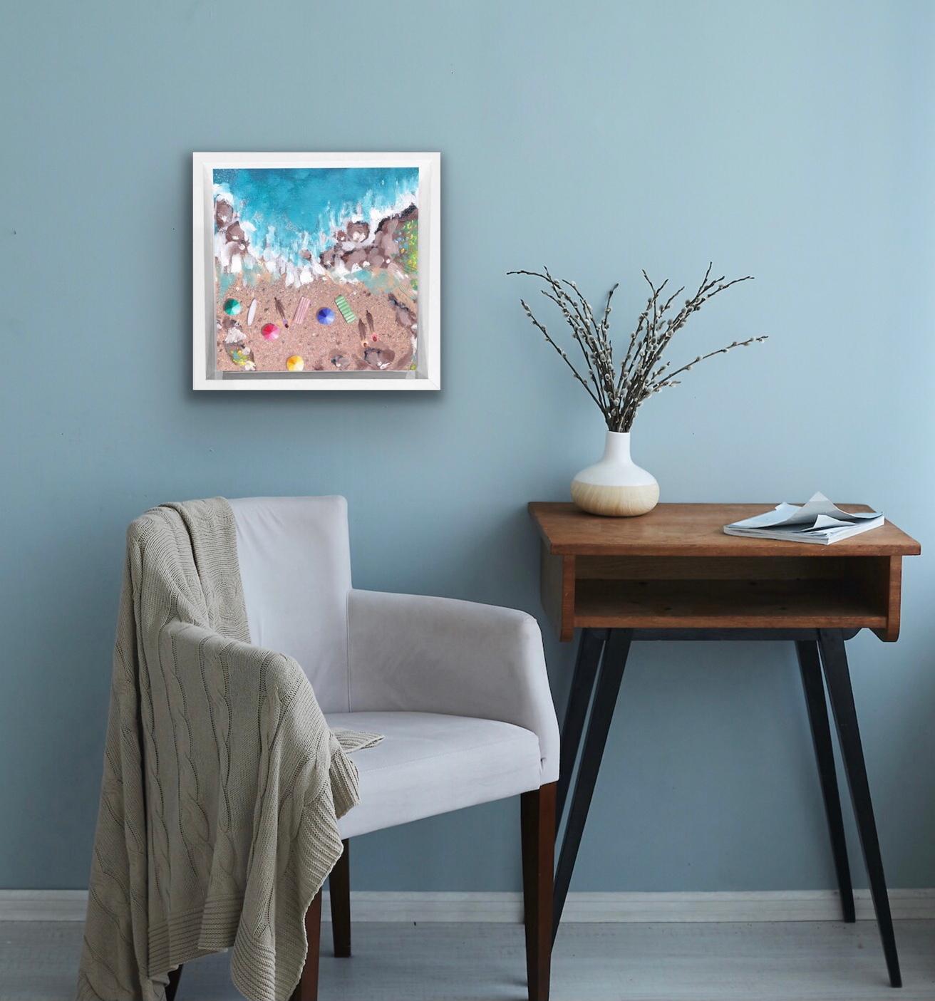 Pebble Beach 1, Cornouailles, peinture originale, art côtier, plage, bord de mer, été - Impressionnisme Painting par Lenny Cornforth