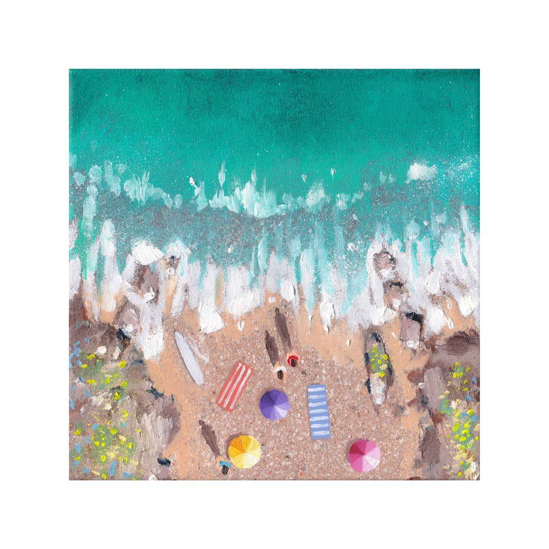 Pebble Beach 2, peinture originale, art côtier, plage, bord de mer, été en vente 3