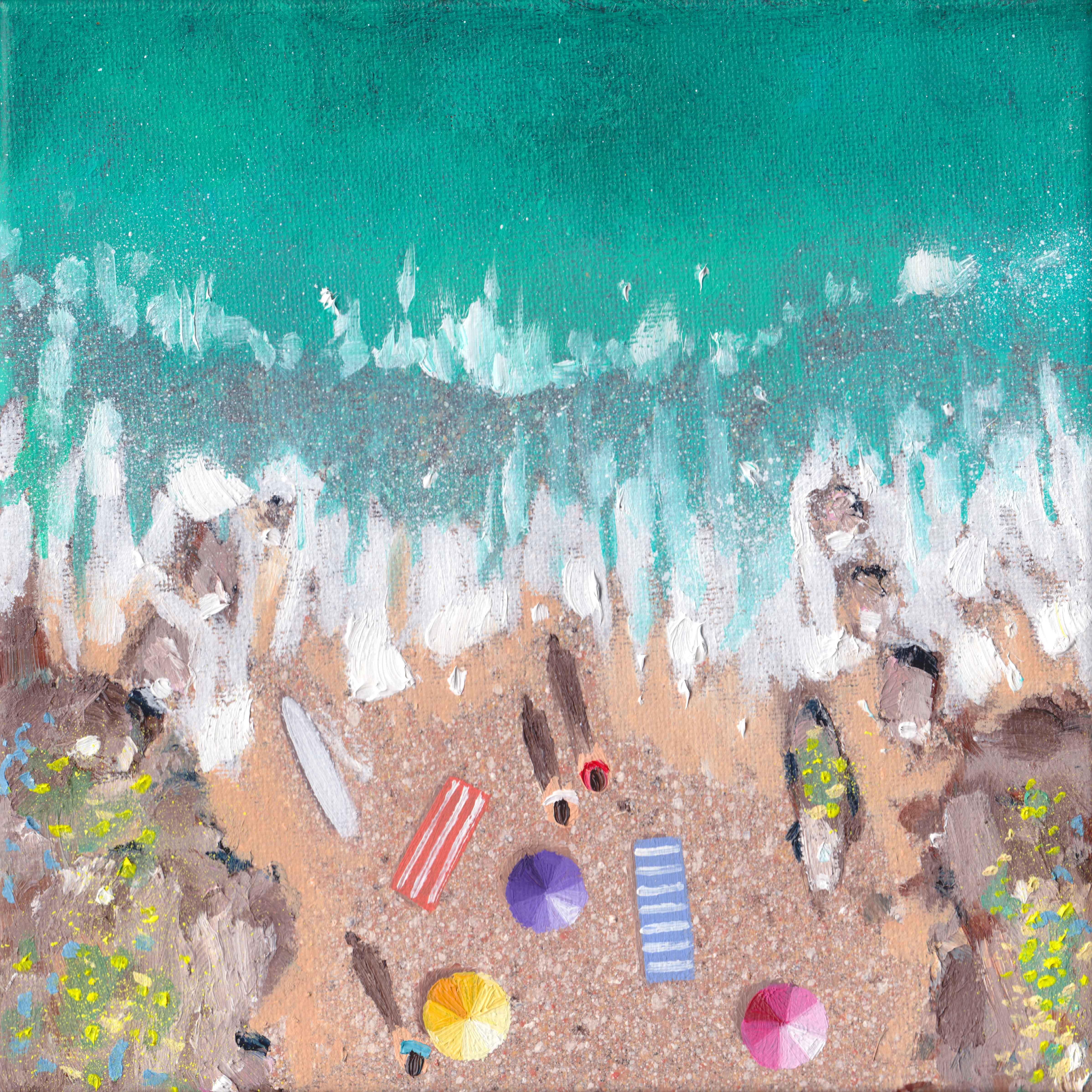 Lenny Cornforth Figurative Painting - Pebble Beach 2, Original Painting, Coastal art, Beach, Seaside, Summer