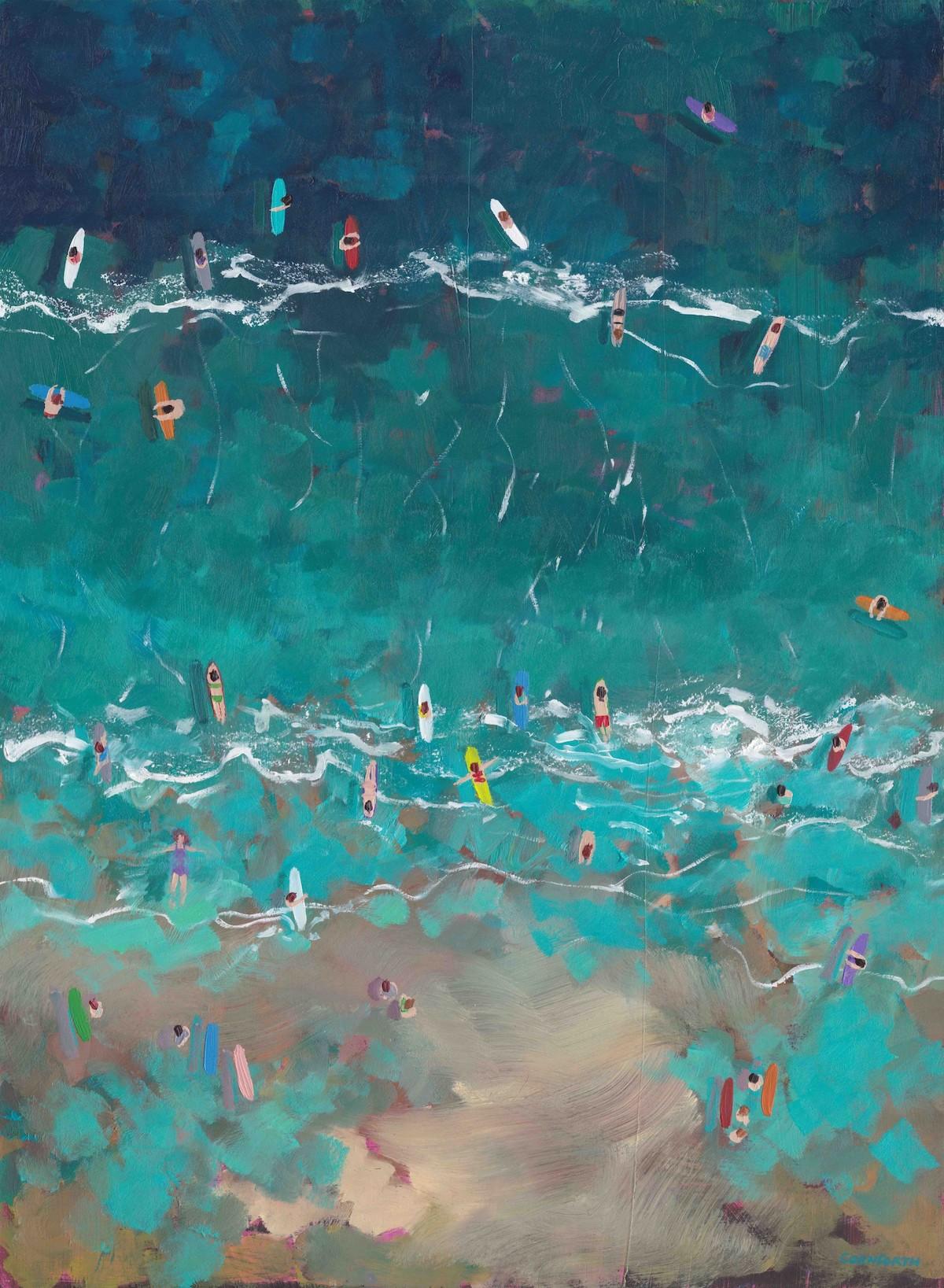 Surfing Through Rainclouds and Surfing Layers Diptych - Impressionist Painting by Lenny Cornforth