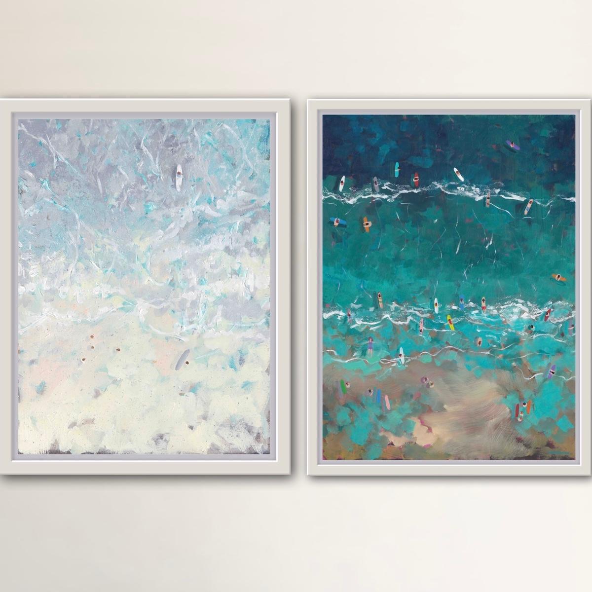 Lenny Cornforth Landscape Painting - Surfing Through Rainclouds and Surfing Layers Diptych