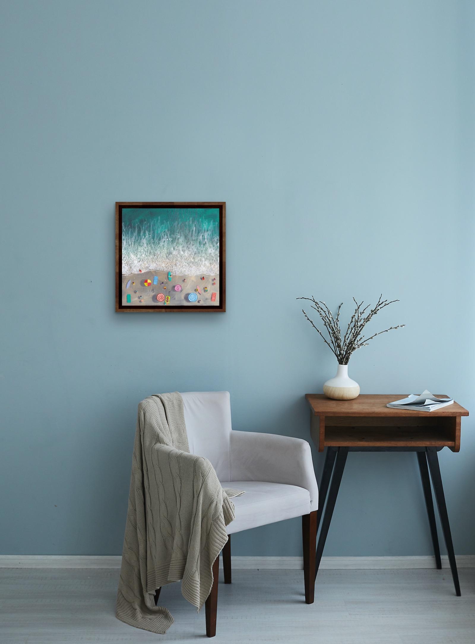 Turquoise Snapshot, arte de paisaje marino, arte de playa, arte de Cornualles, arte asequible - Painting Contemporáneo de Lenny Cornforth