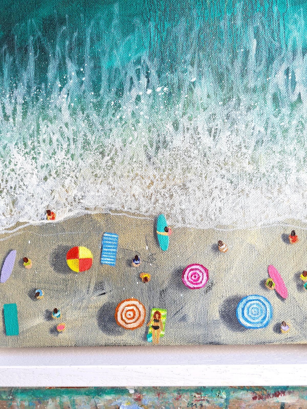 Turquoise Snapshot, seascape art, beach art, Cornwall art, affordable art For Sale 4
