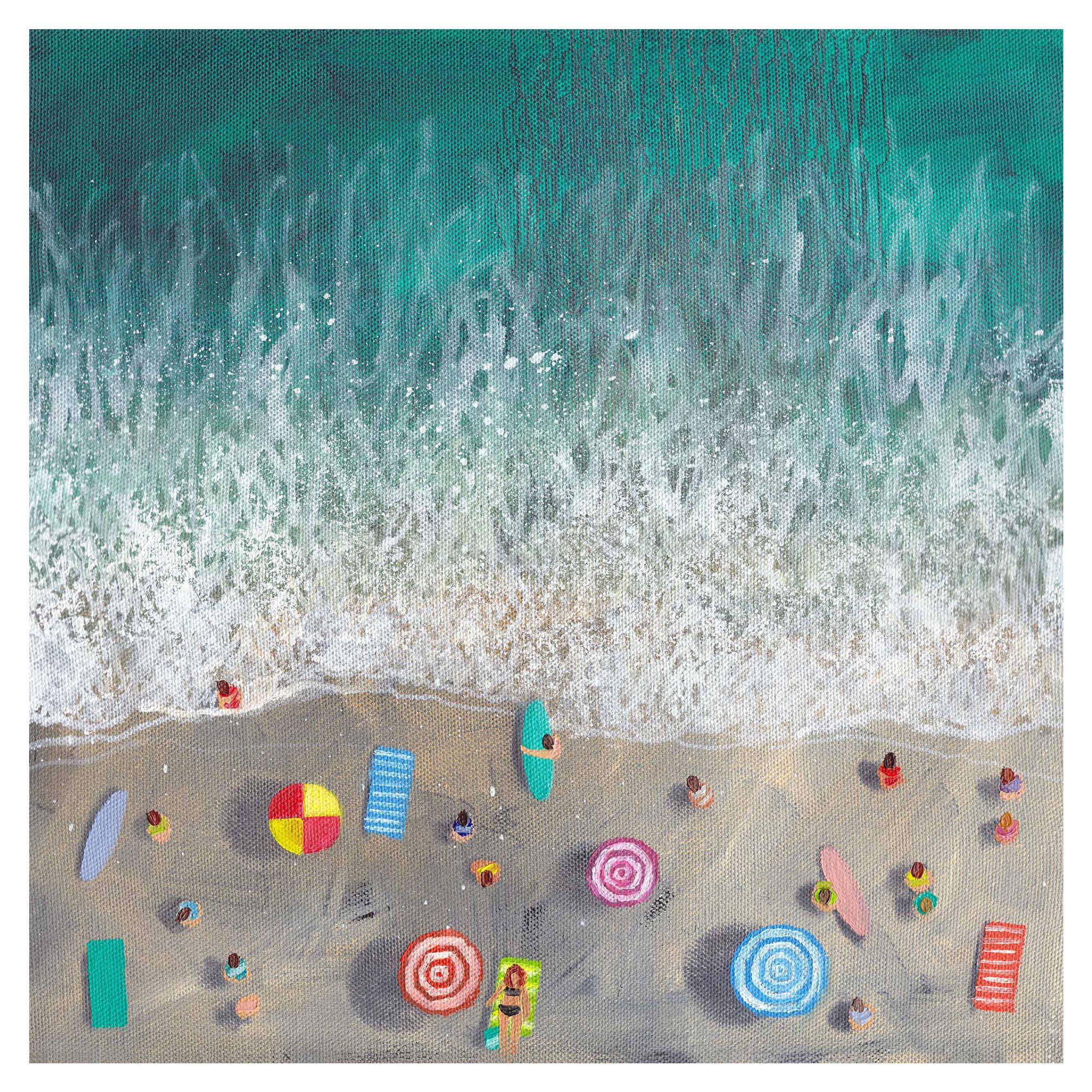 Landscape Painting de Lenny Cornforth - Turquoise Snapshot, arte de paisaje marino, arte de playa, arte de Cornualles, arte asequible