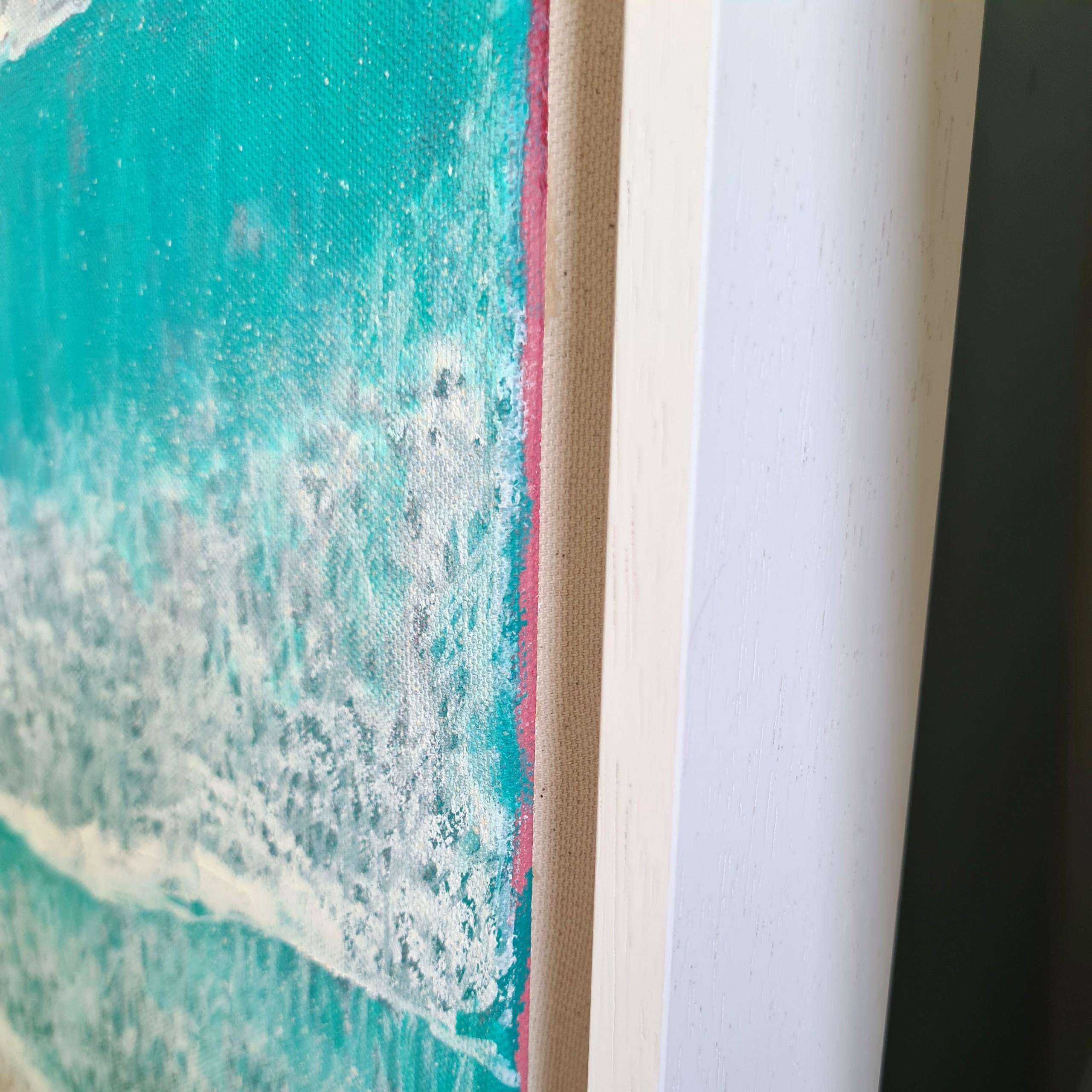 Weekend Beach Day, peinture de paysage marin, Art de la Cornouailles, Art de la maison de plage - Gris Landscape Painting par Lenny Cornforth