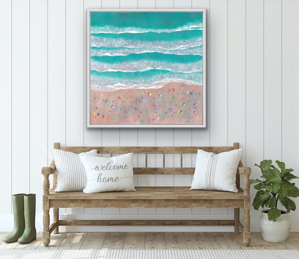 Weekend Beach Day, peinture de paysage marin, Art de la Cornouailles, Art de la maison de plage en vente 2