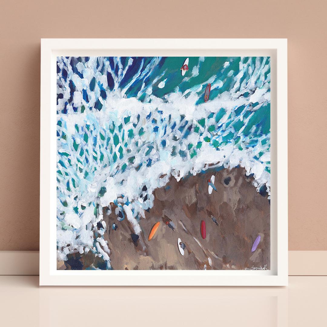 Winter - seascape winter seasonal coastal original artwork acrylic painting view - Painting by Lenny Cornforth