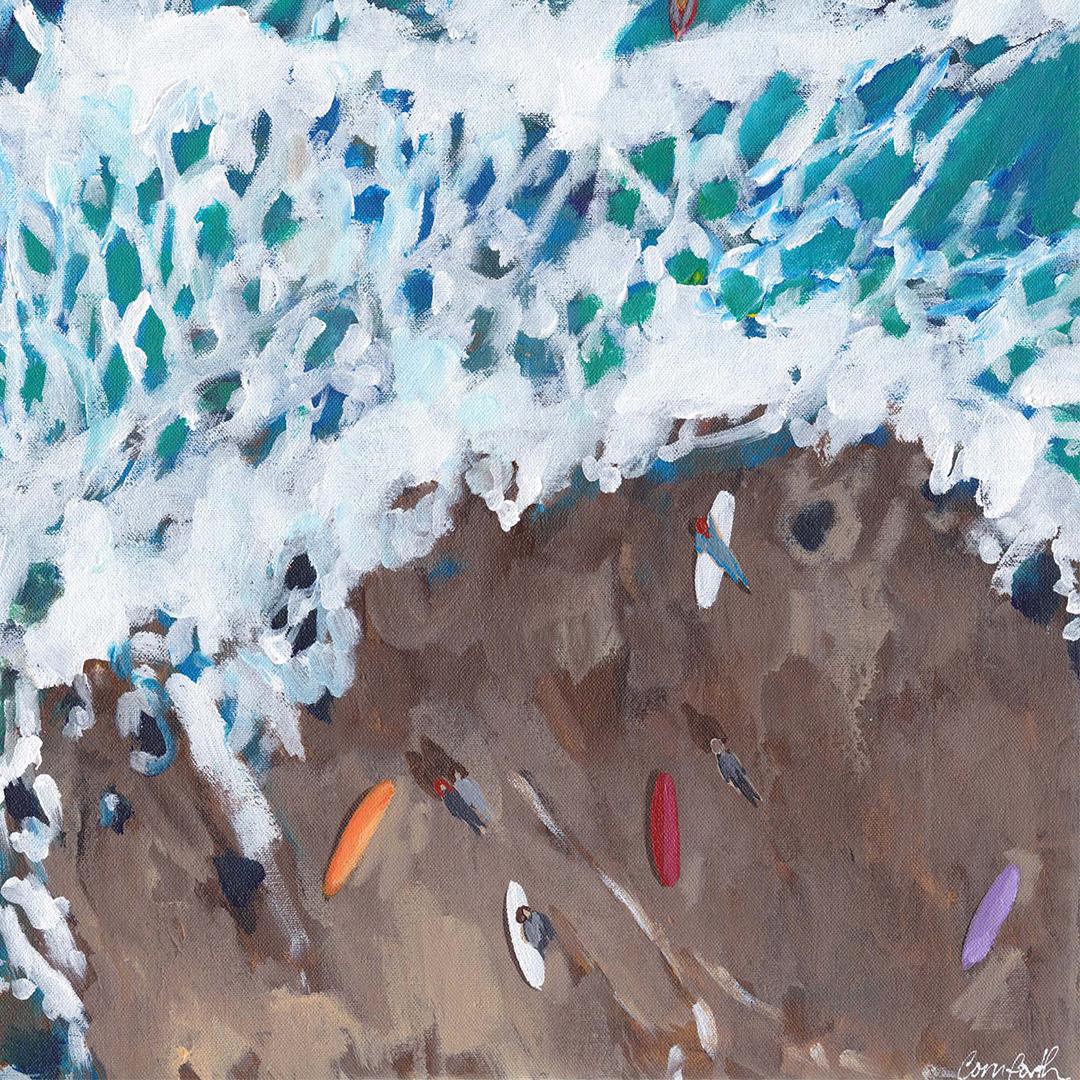 Winter - seascape winter seasonal coastal original artwork acrylic painting view - Realist Painting by Lenny Cornforth