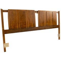 Retro Lenoir House Mid Century Burl Wood and Walnut King Headboard