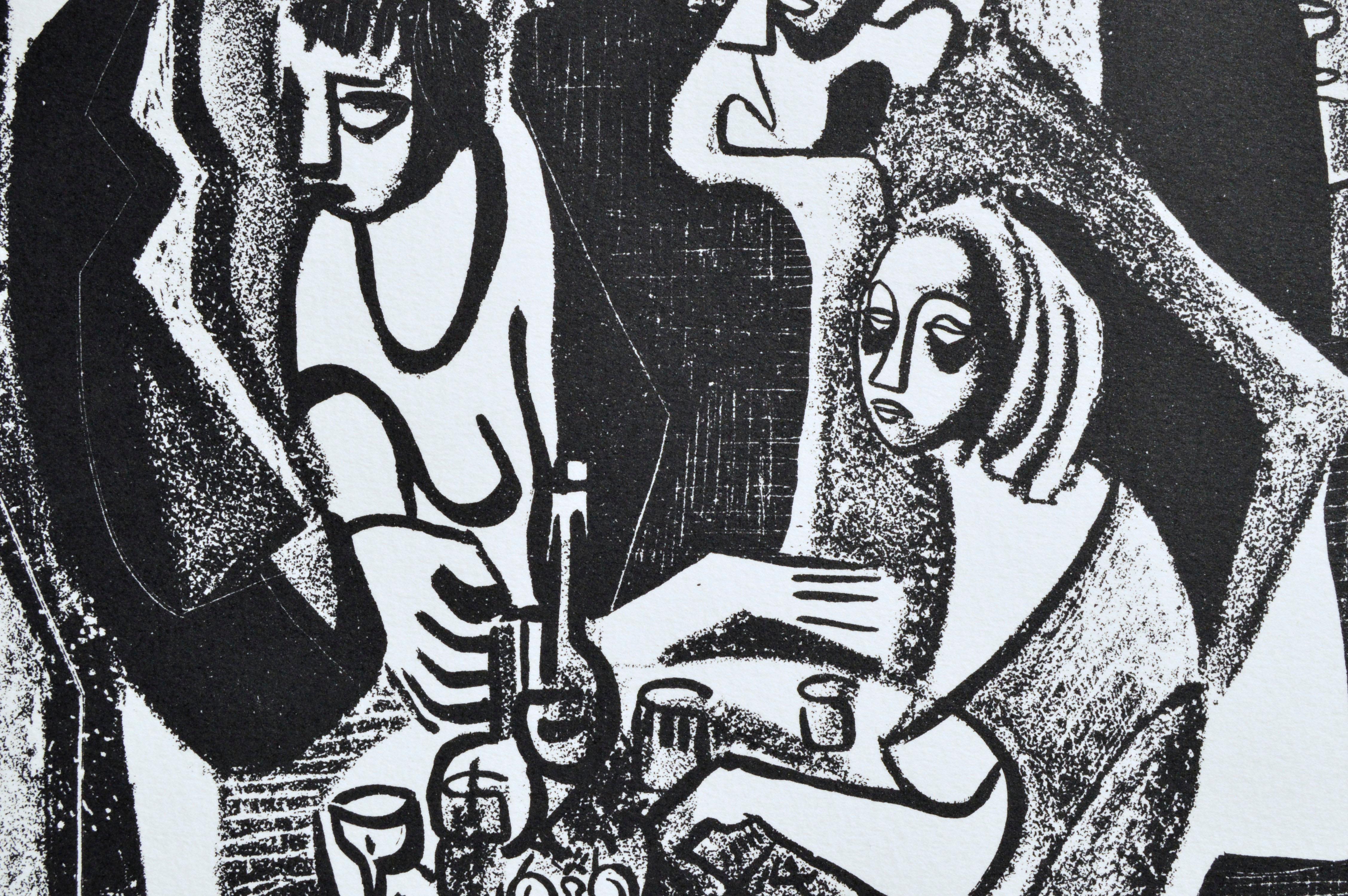 Nick Nick's Couchtisch im Dorf - Seltene Auflage 1970er Jahre Moderner figürlicher Druck (Schwarz), Abstract Print, von Lenore SImon