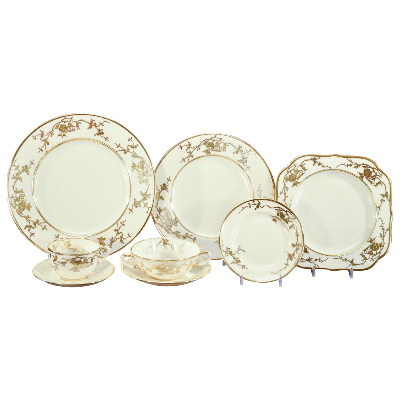 Lenox Aesthetic Movement Tafelservice mit "Prunus" Sterling Silber vergoldet