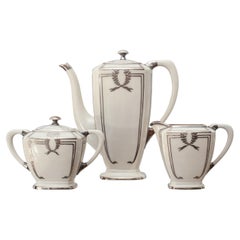 Antique Lenox Art Deco Porcelain Three Piece Creme and Sterling Silver Coffee Set