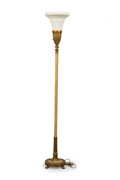 Lenox Art Deco Style Brass and Bone China Floor Lamp / Torchiere